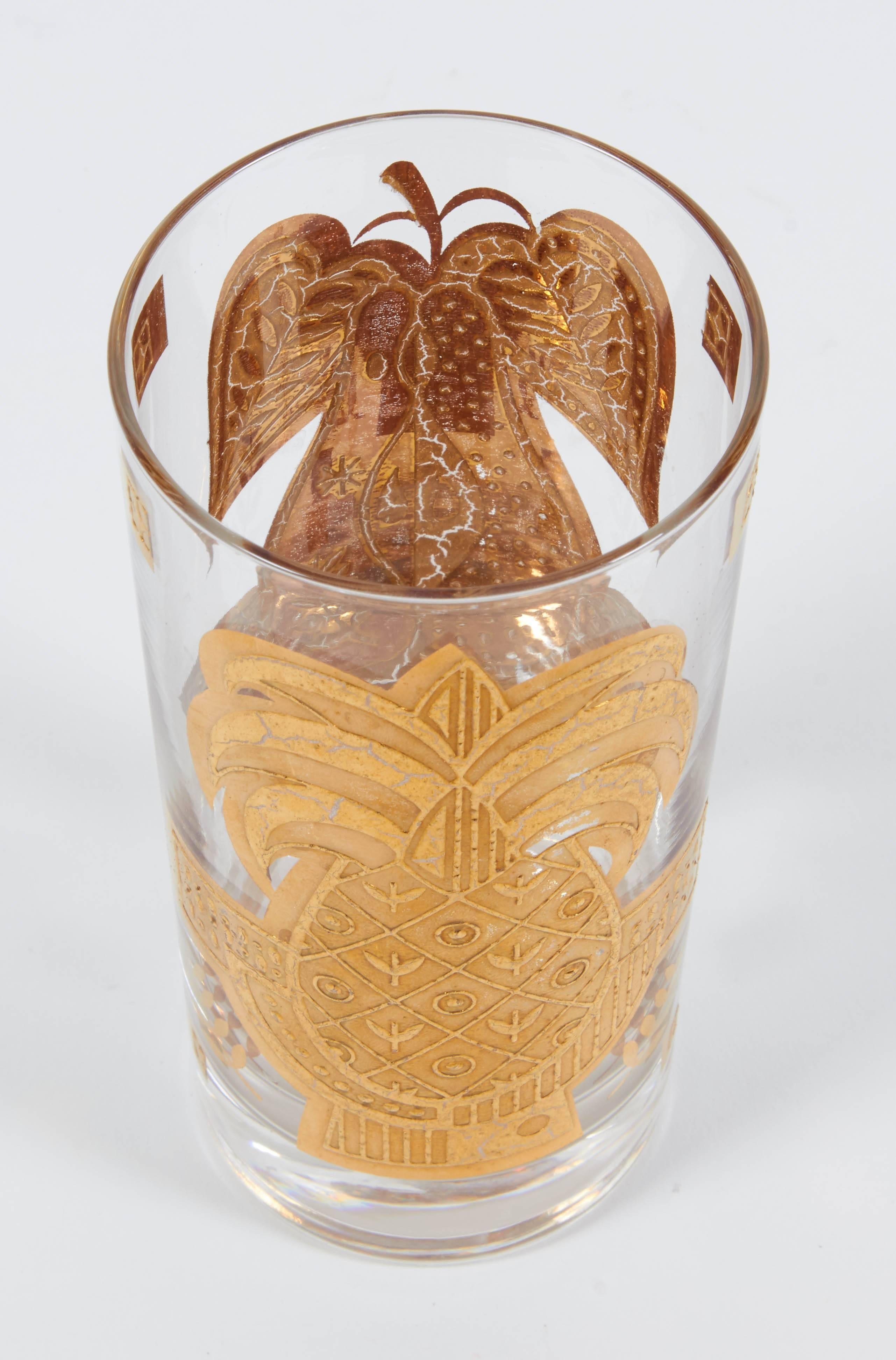 Mid-20th Century 1960s Pineapple Motif Hiballs in 24-Karat Gold Host Glass by Georges Briard