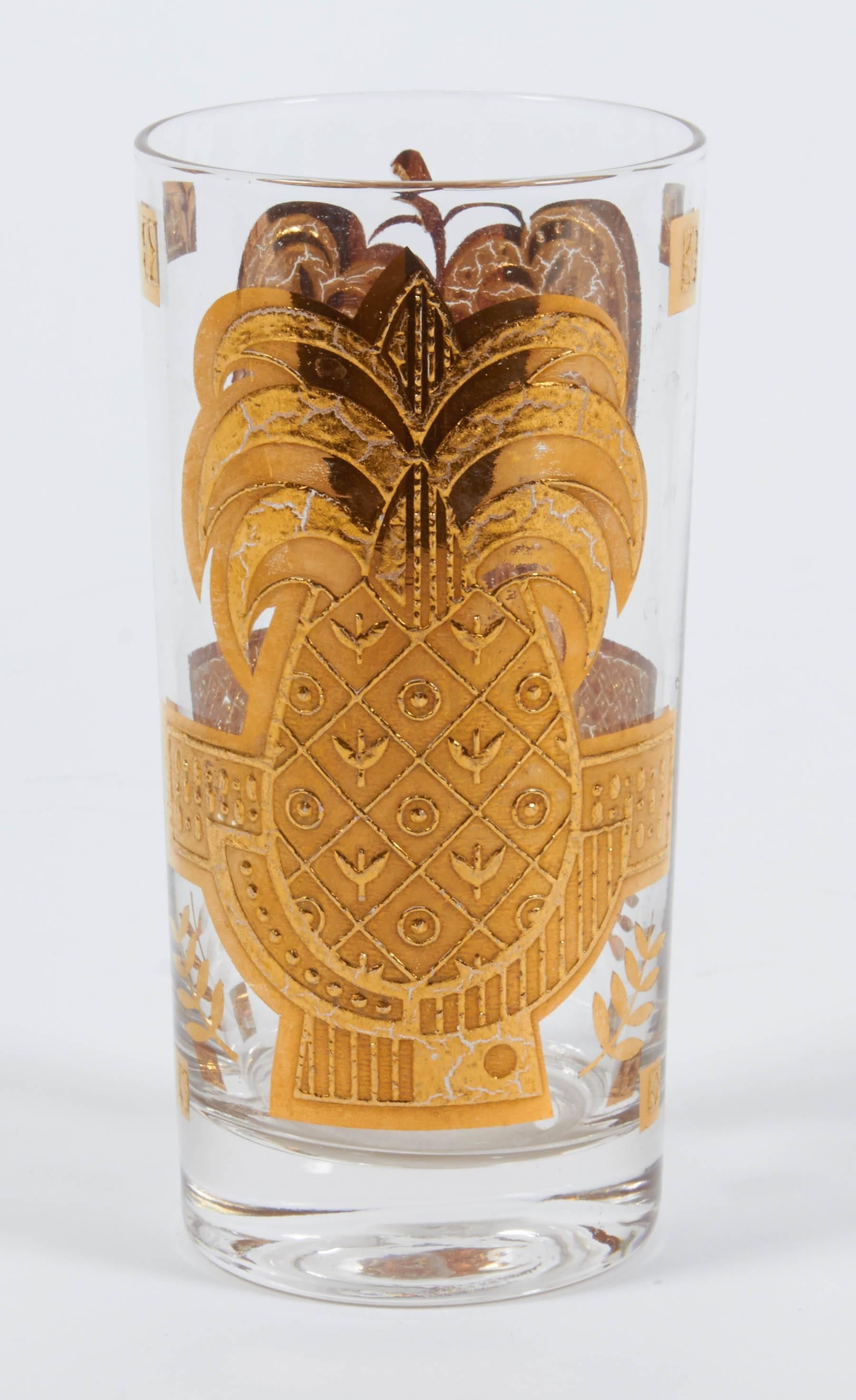 1960s Pineapple Motif Hiballs in 24-Karat Gold Host Glass by Georges Briard 1