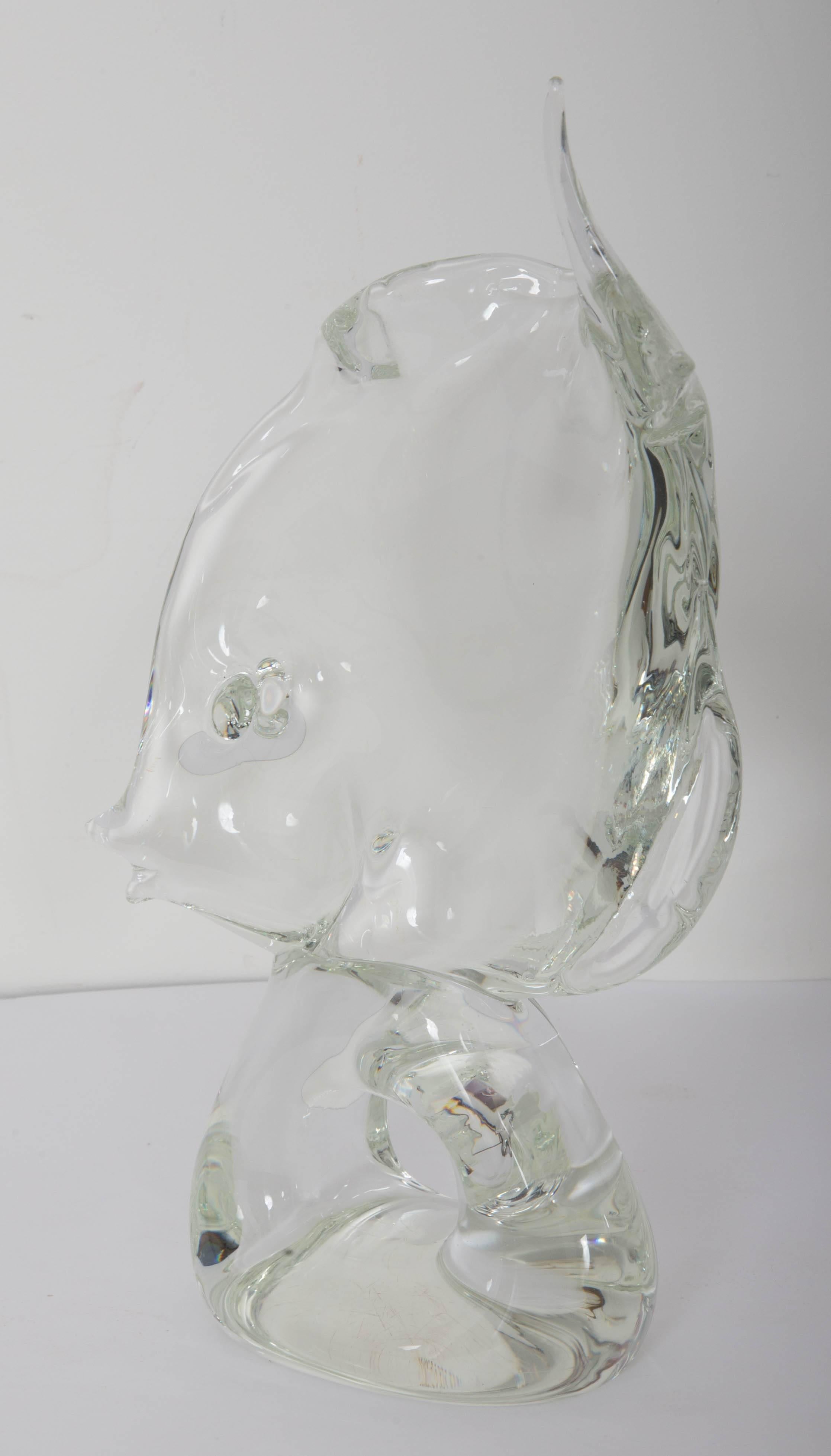 Wonderful Italian art glass angle fish form on open donut shaped base, signed L. Zanetti.
