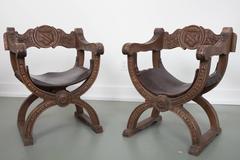 Pair of Navarro Argundo Leather and Wood Frame Chairs