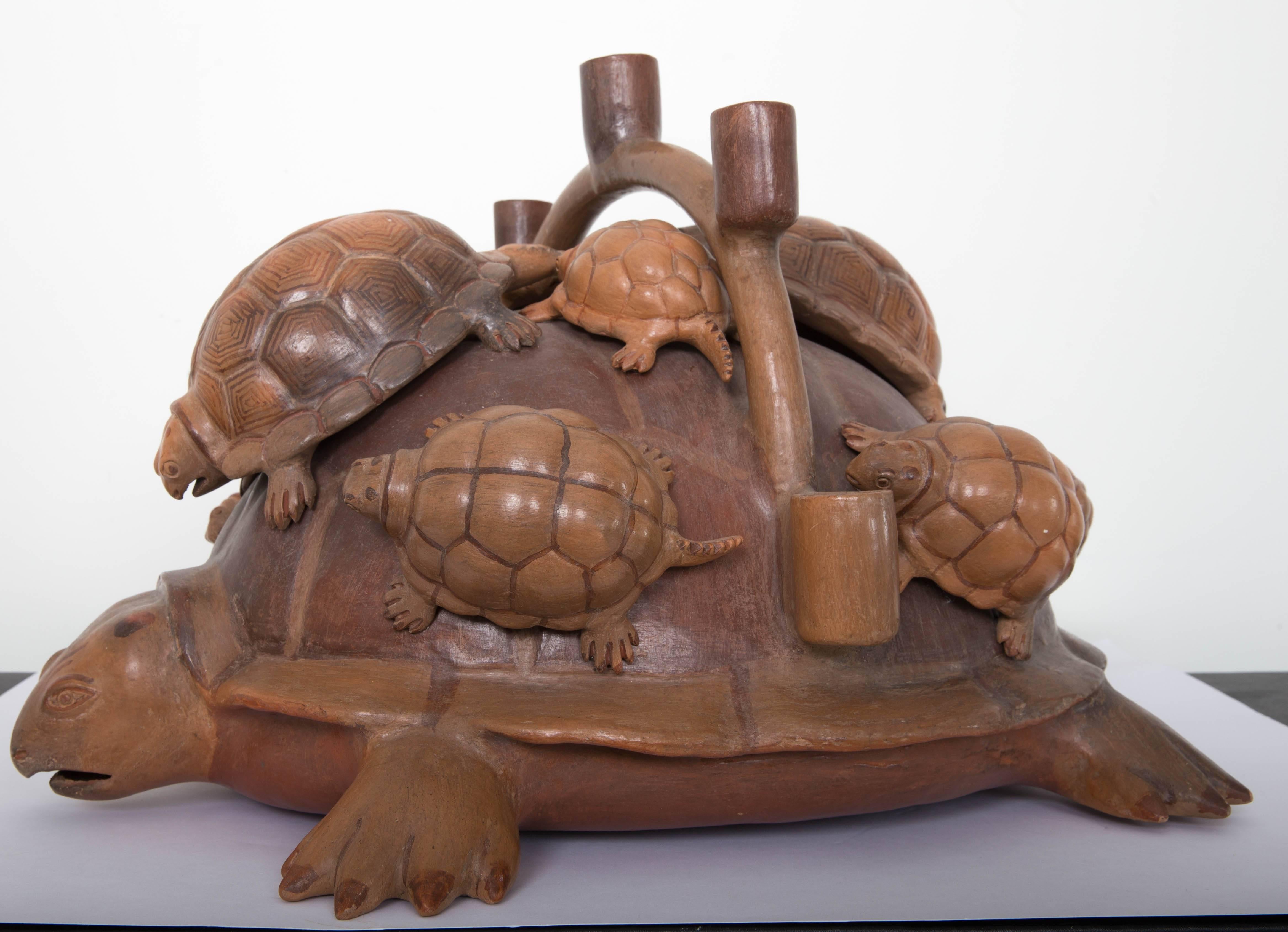 Heron Martinez Medoza Workshop Ceramic Turtle Candelabra In Fair Condition For Sale In Southampton, NY