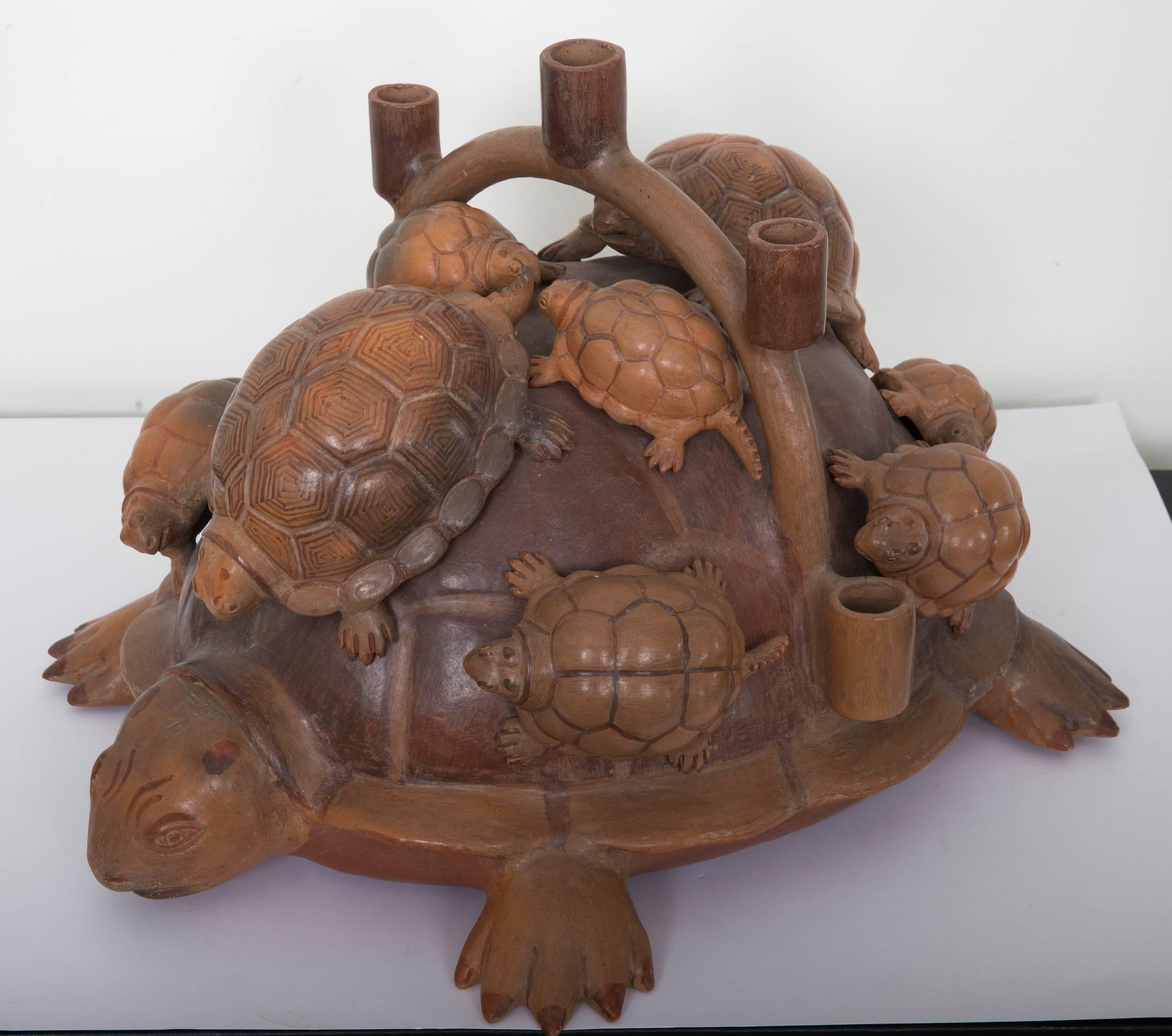 Heron Martinez Medoza Workshop Ceramic Turtle Candelabra For Sale 1