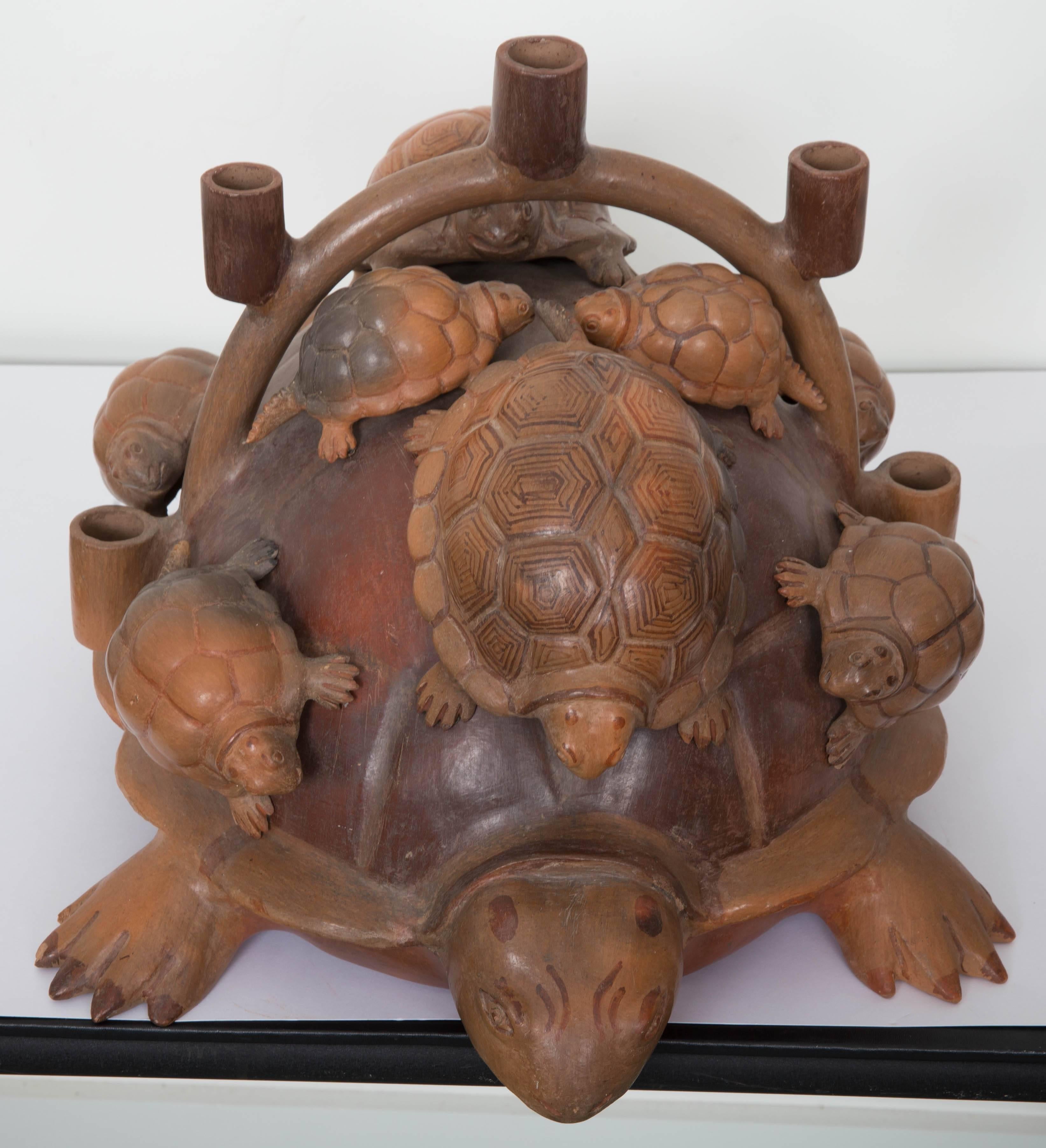 Heron Martinez Medoza Workshop Ceramic Turtle Candelabra For Sale 3
