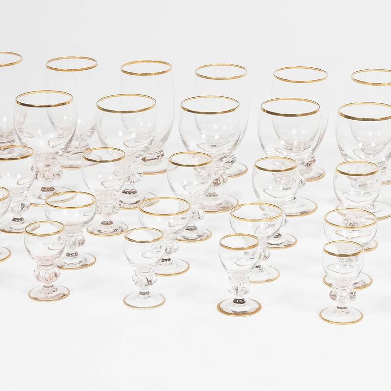 Large Set of 70 Gilt Edge Drinking Glasses by Holmegaard of Denmark For