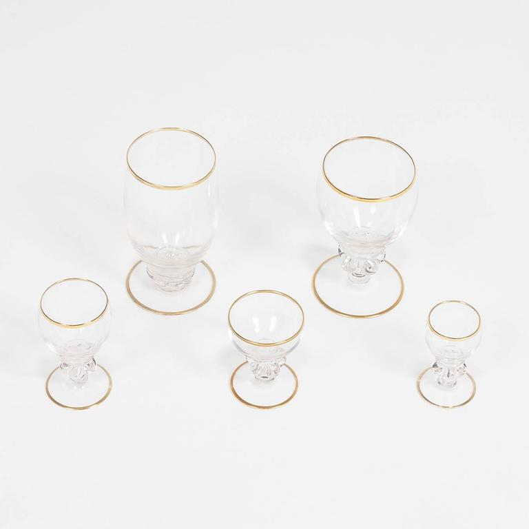 Large Set of 70 Gilt Edge Drinking Glasses by Holmegaard of Denmark For