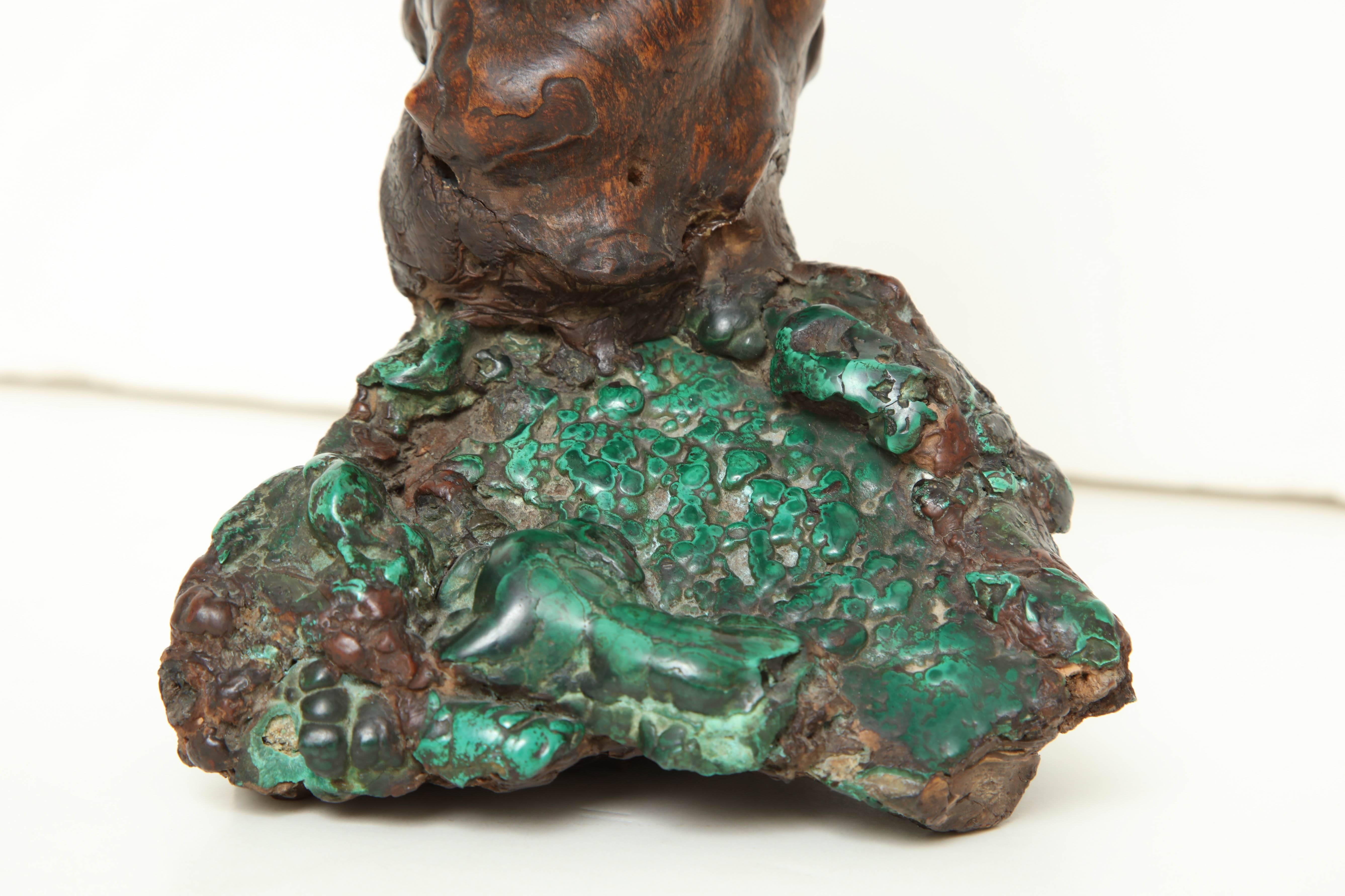 19th Century Chinese Malachite and Rootwood Scholar's Object 1