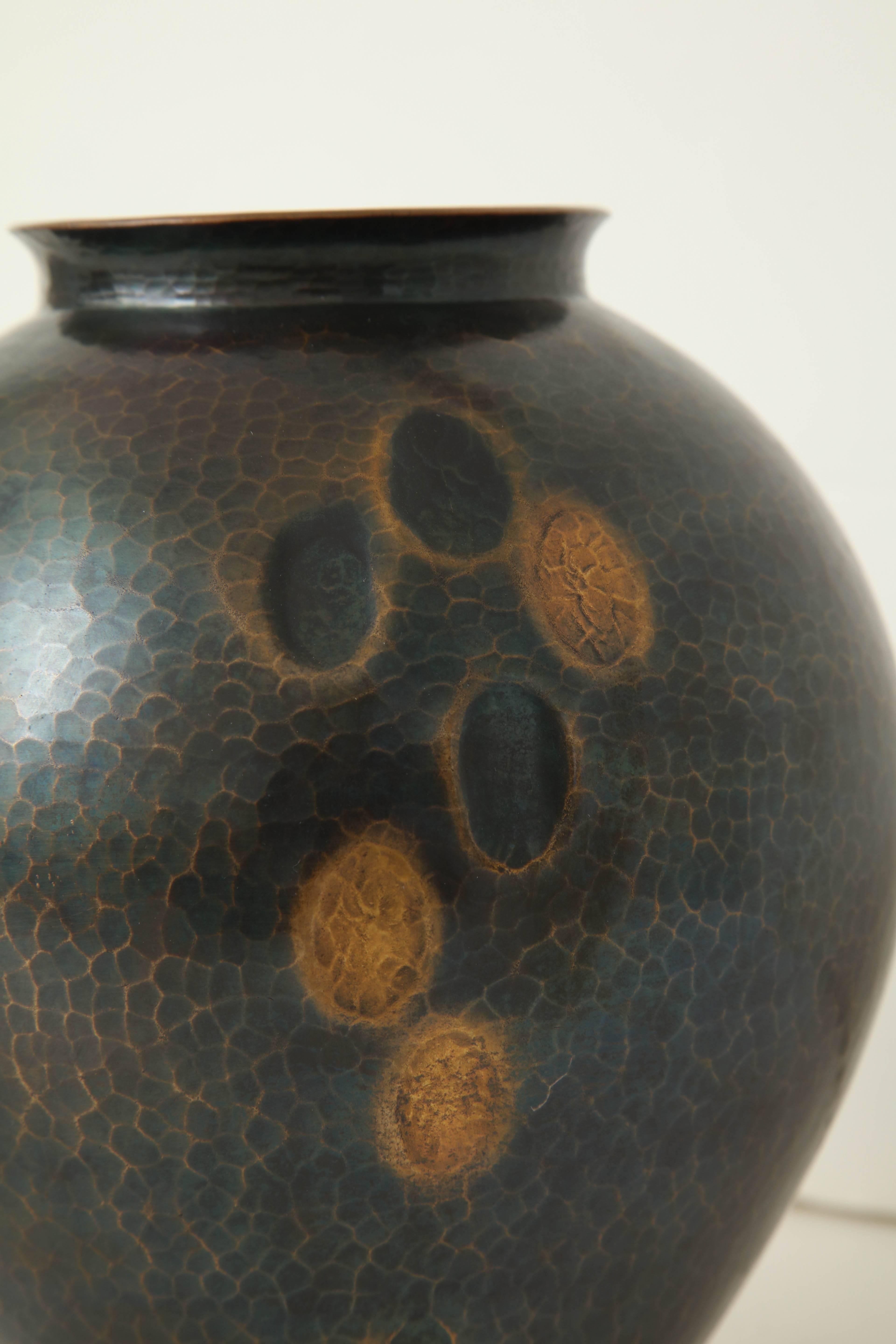 Japanese Art Deco Hammered Copper Vase 2