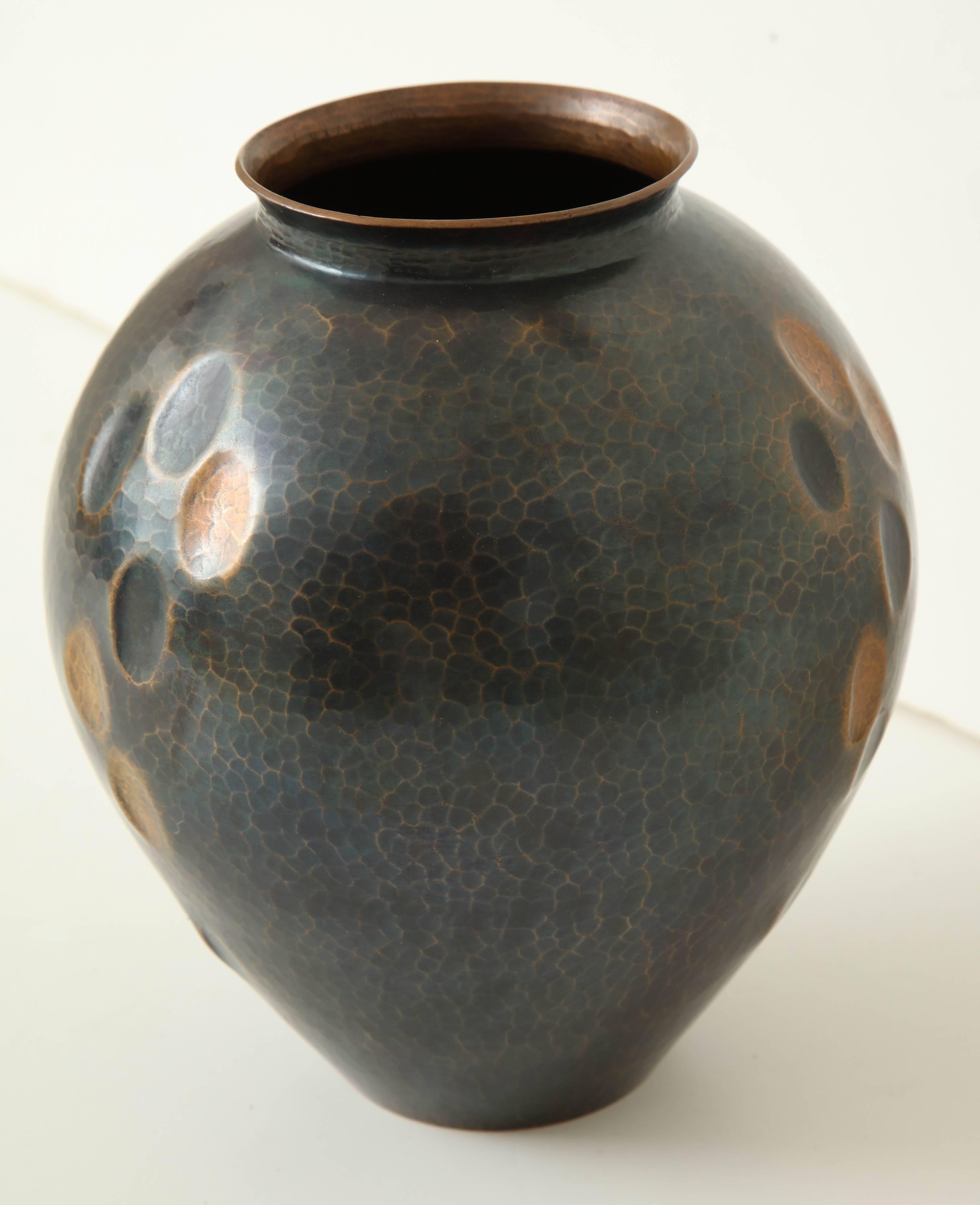 Japanese Art Deco Hammered Copper Vase 1