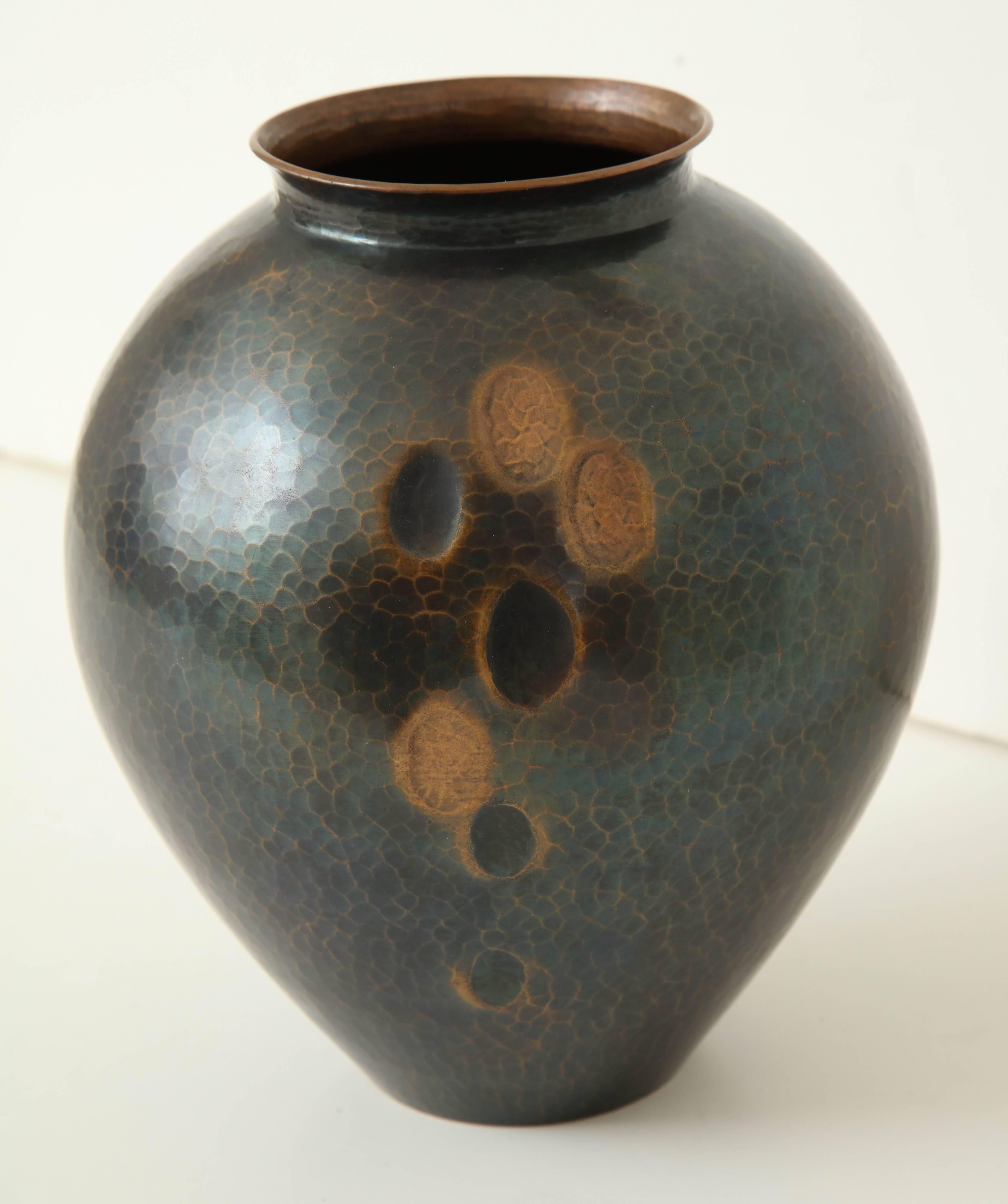 20th Century Japanese Art Deco Hammered Copper Vase
