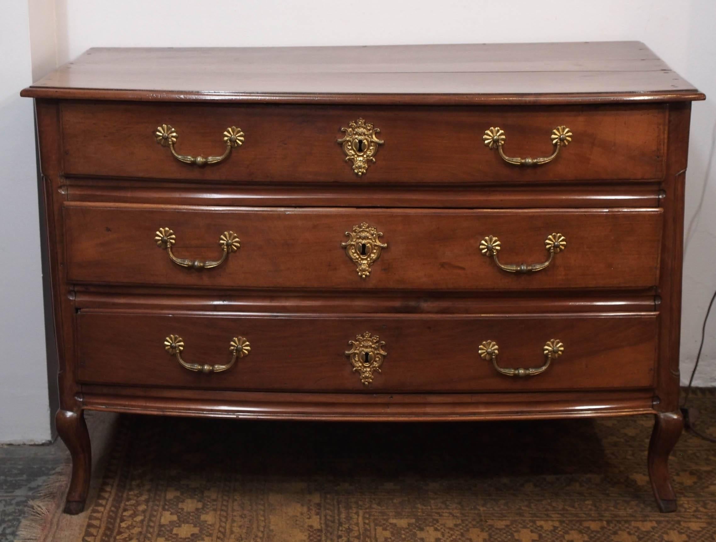 18th century French walnut three-drawer commode, circa 1770.