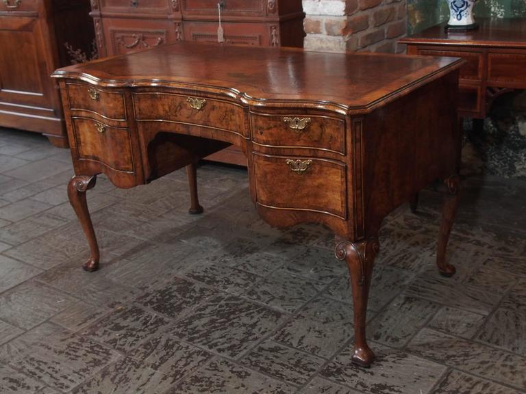 Antique English Walnut, Leather Top Desk Cabriole Legs, circa 1860 For