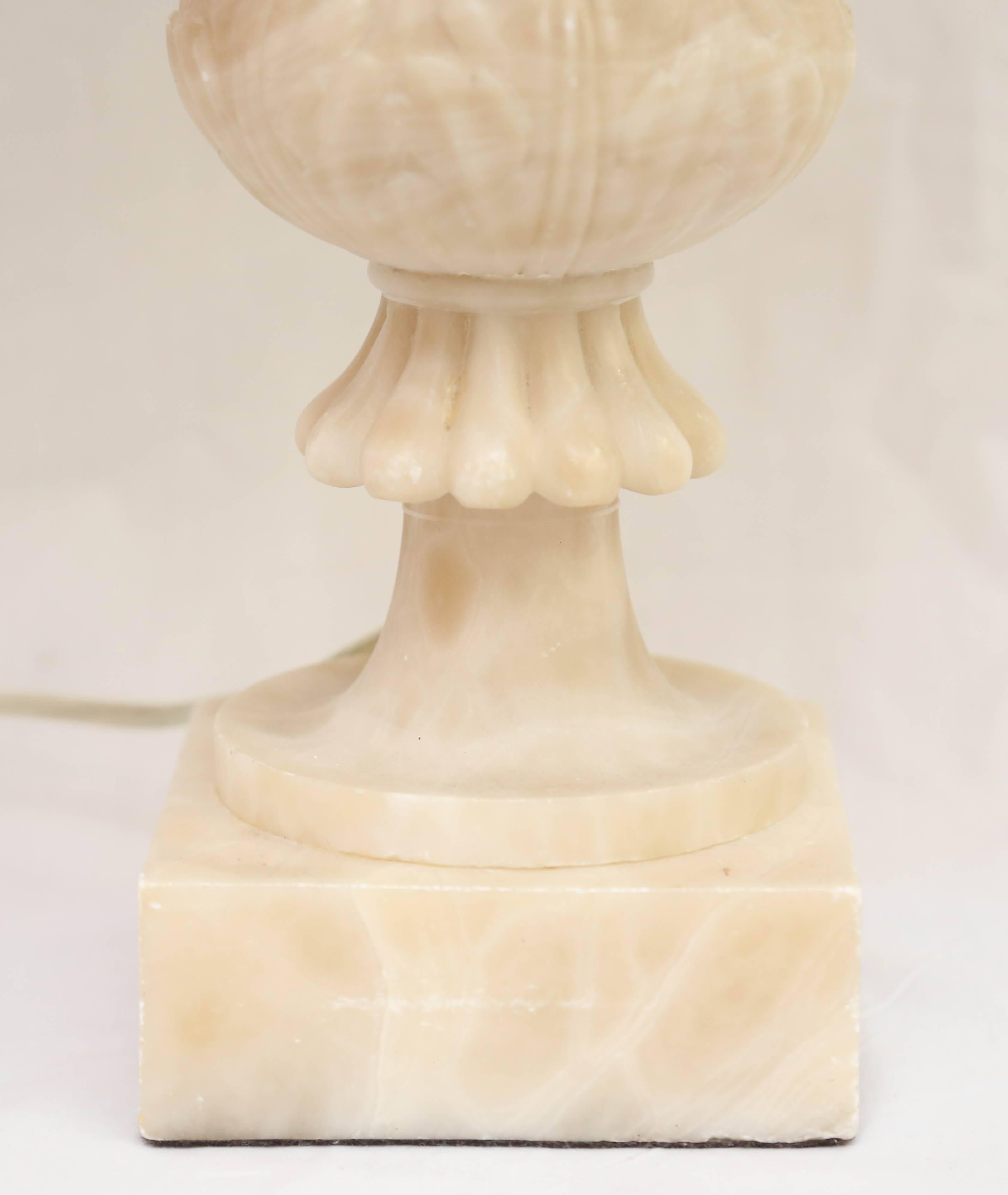 Baroque Pair of Carved Alabaster Lamps