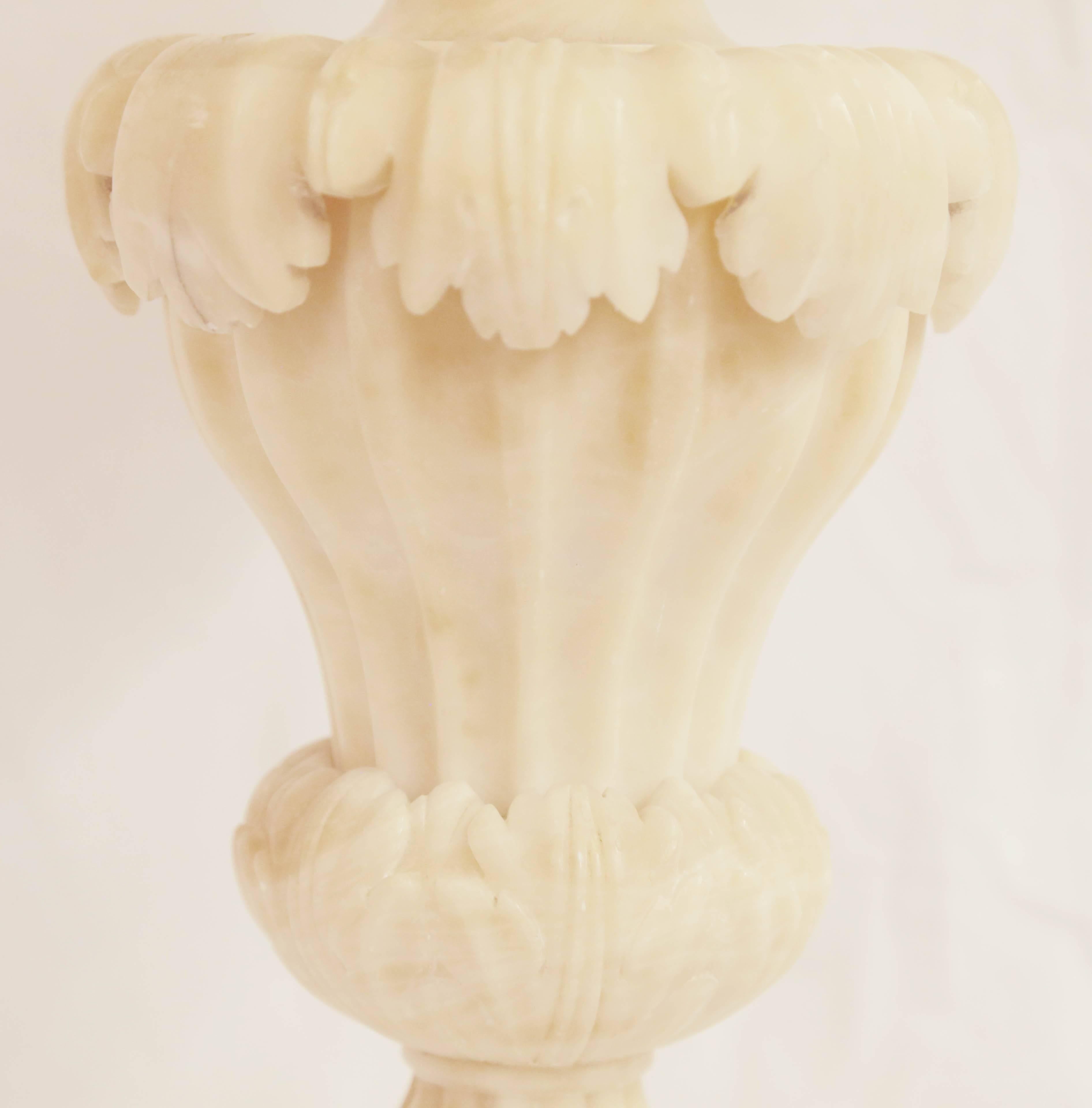 European Pair of Carved Alabaster Lamps
