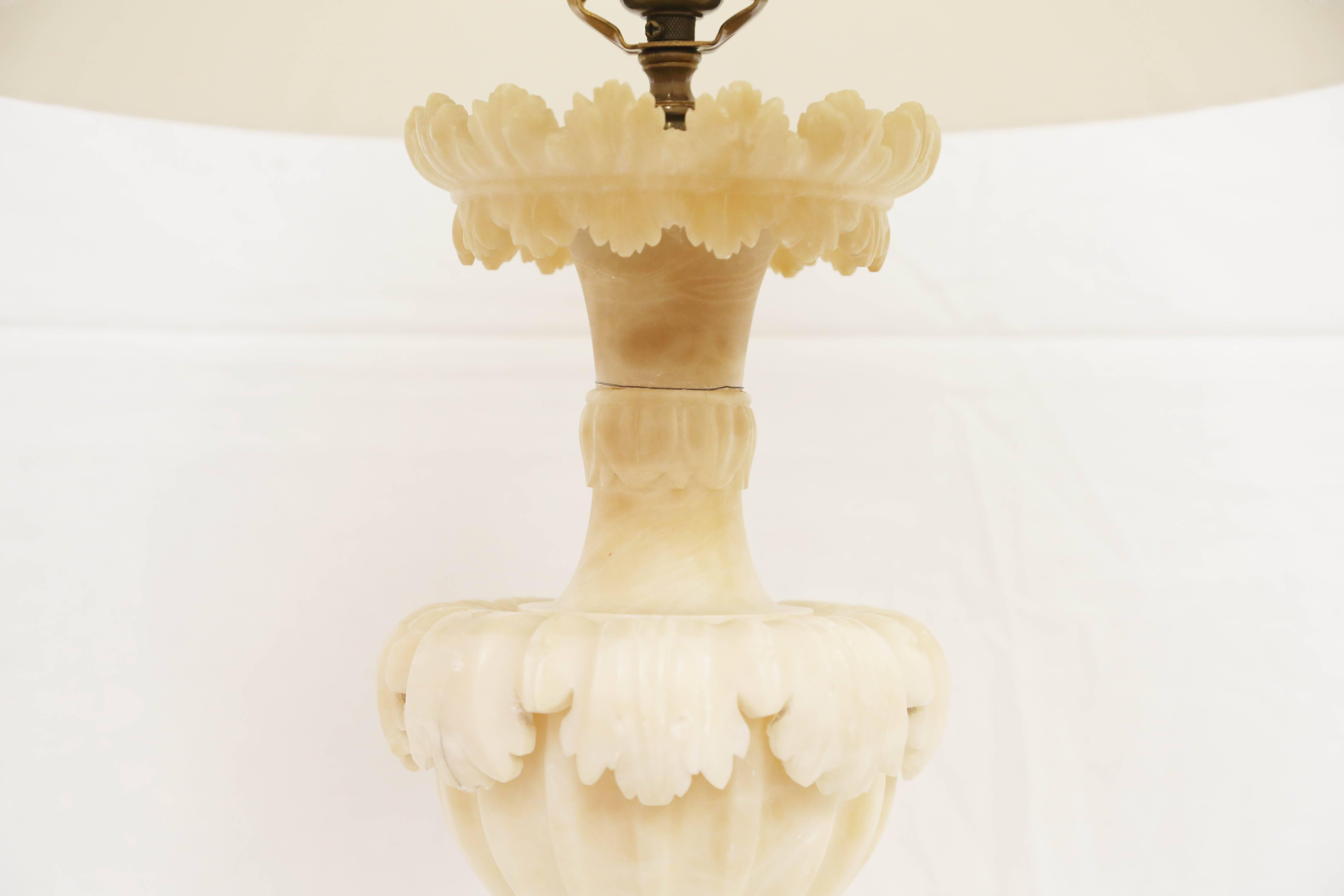 Pair of Carved Alabaster Lamps In Excellent Condition In New York, NY