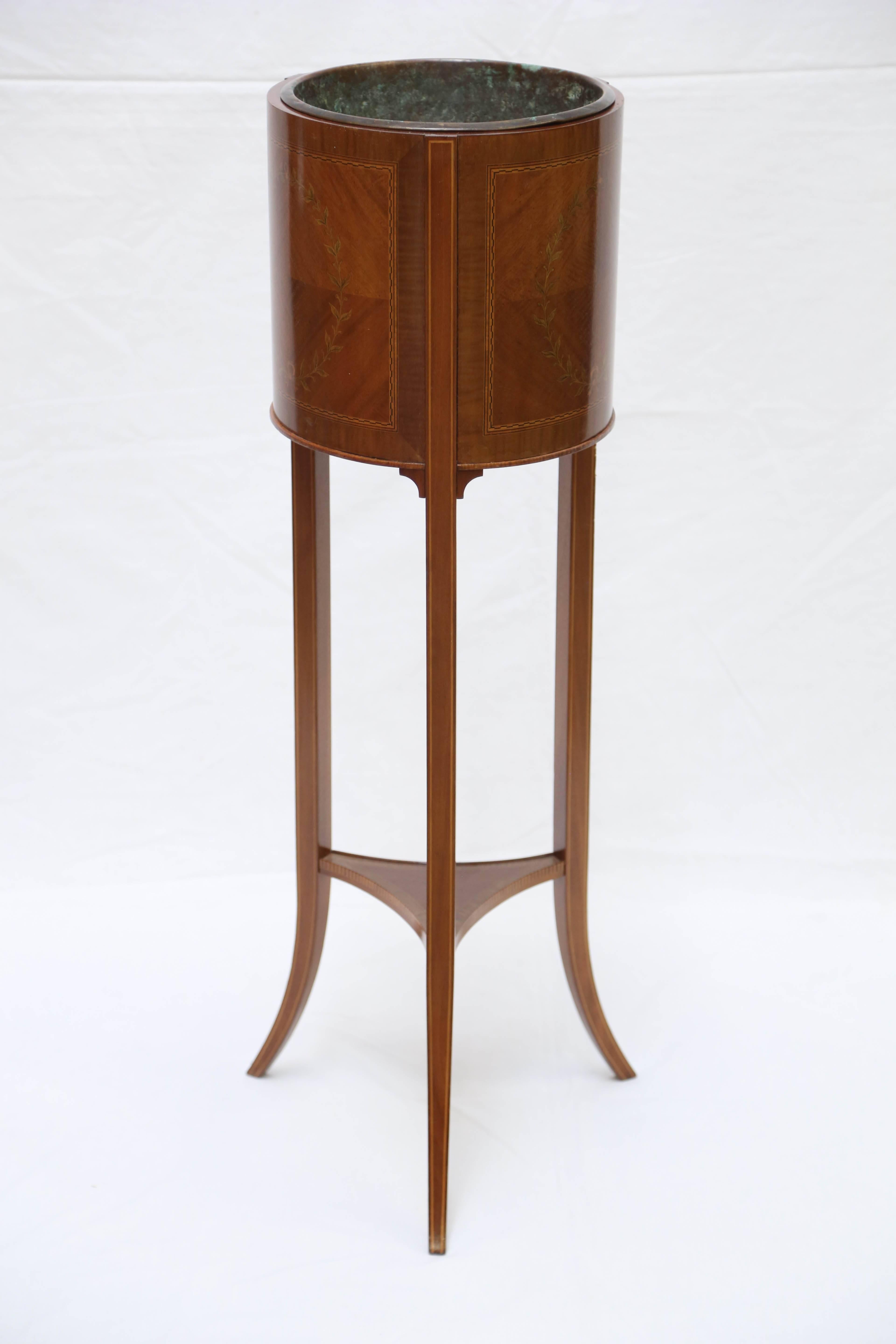 Marquetry Antique English Mahogany Plant Stand Jardiniere