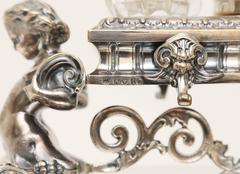 Exceptional Victorian Sterling Silver and Crystal Inkstand