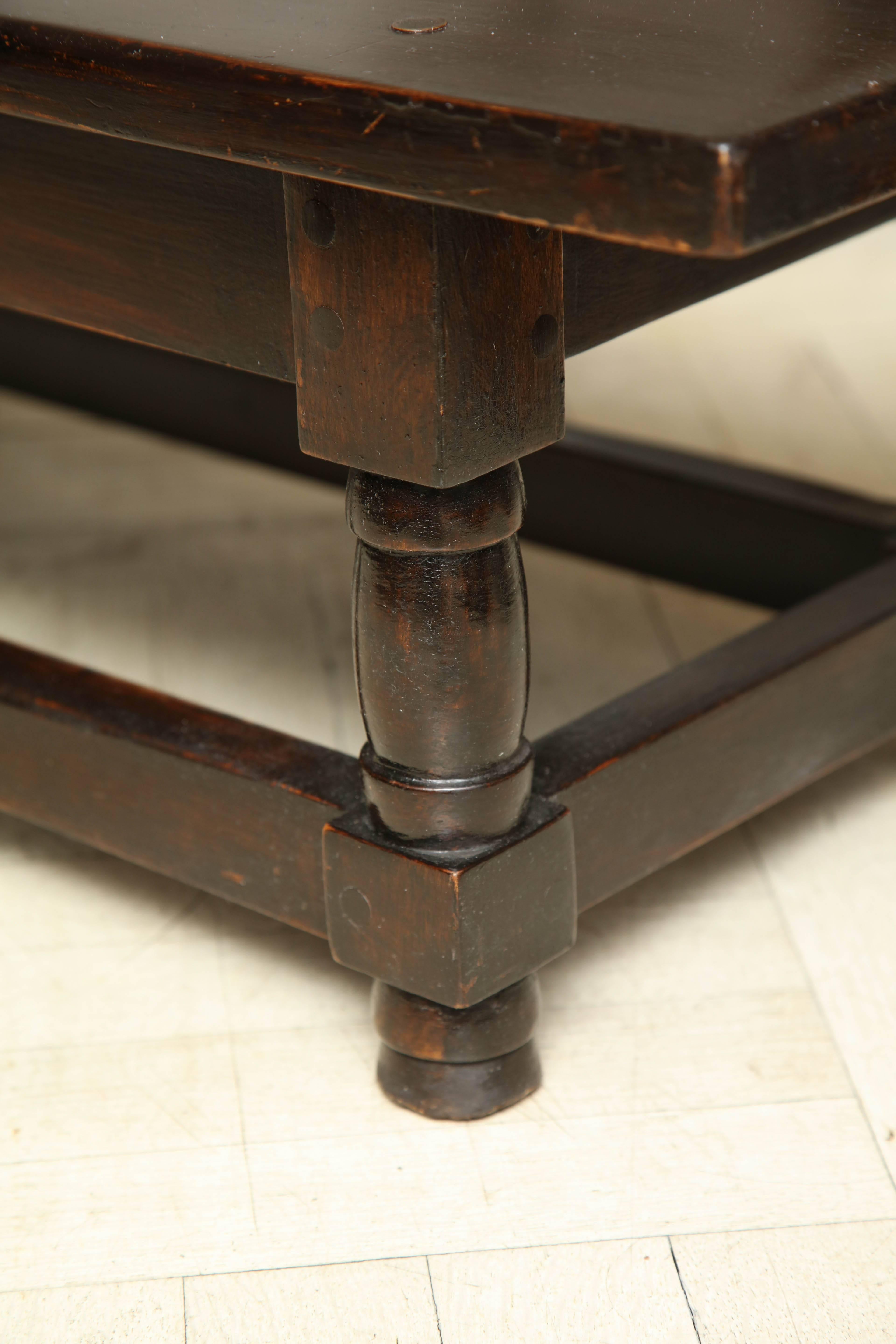 English Late 19th Century Mahogany Bench, Turned Legs with Cross Stretcher For Sale