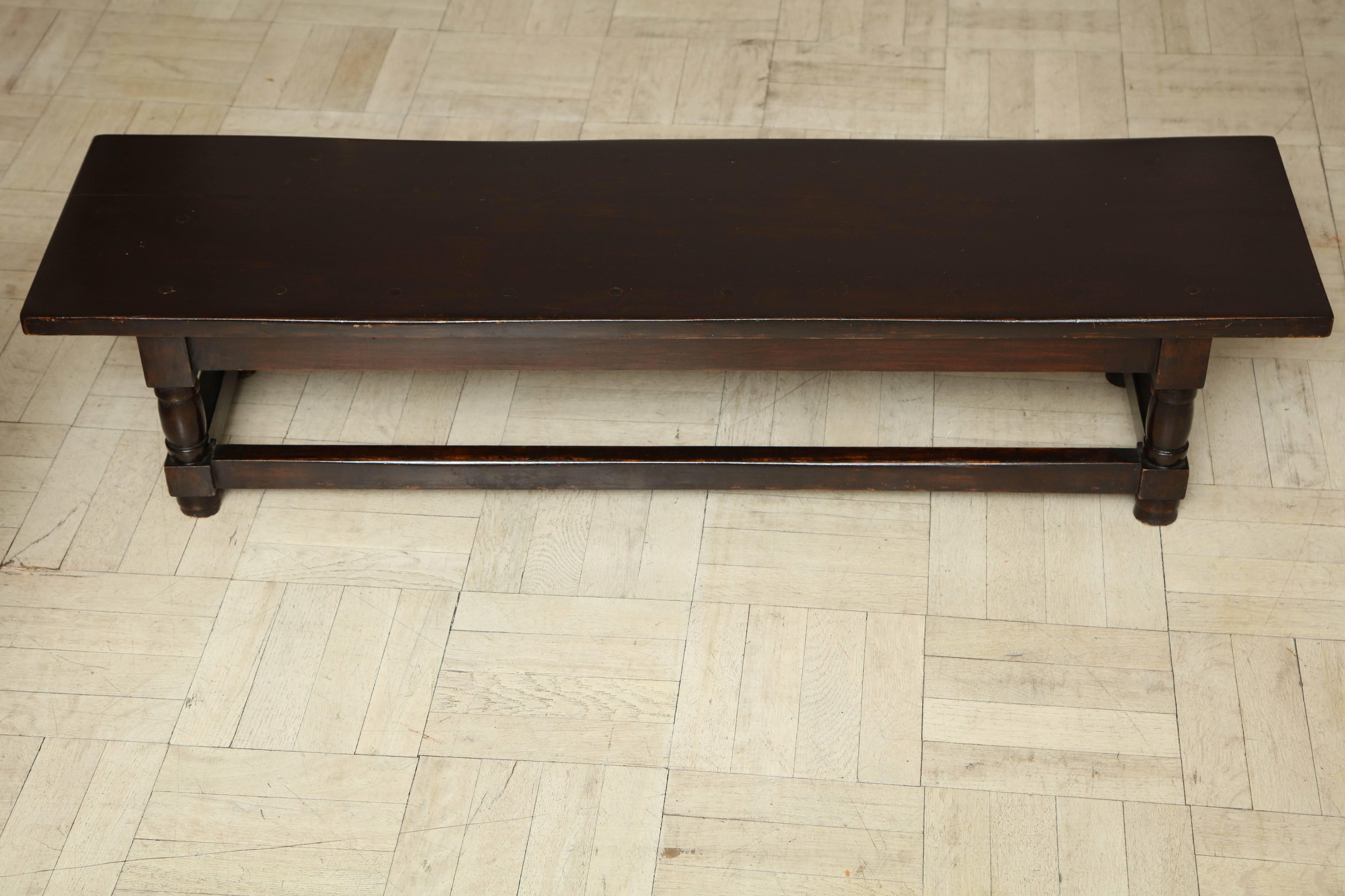 Late 19th Century Mahogany Bench, Turned Legs with Cross Stretcher For Sale 1