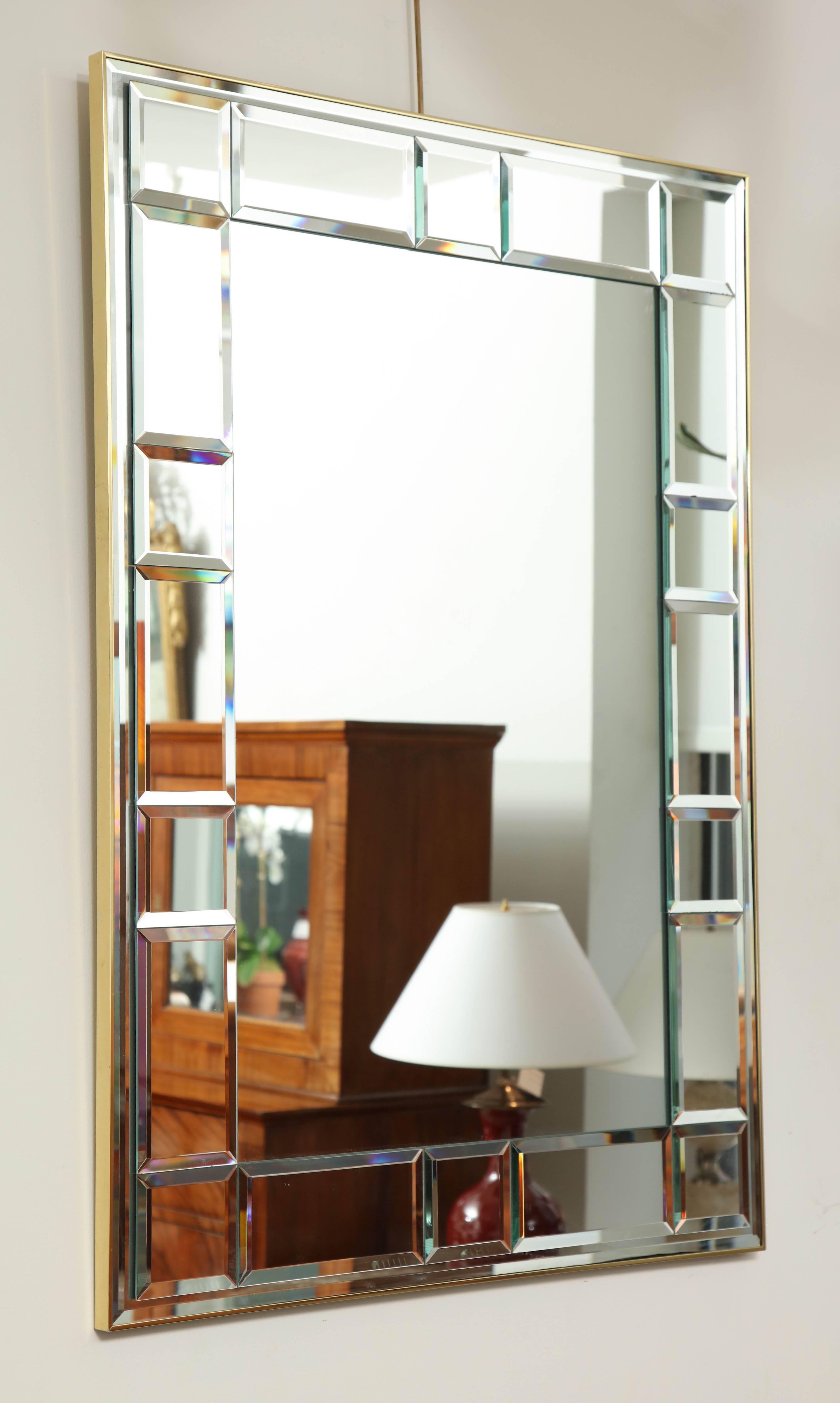 20th Century Polished Brass and Scored Mirror 