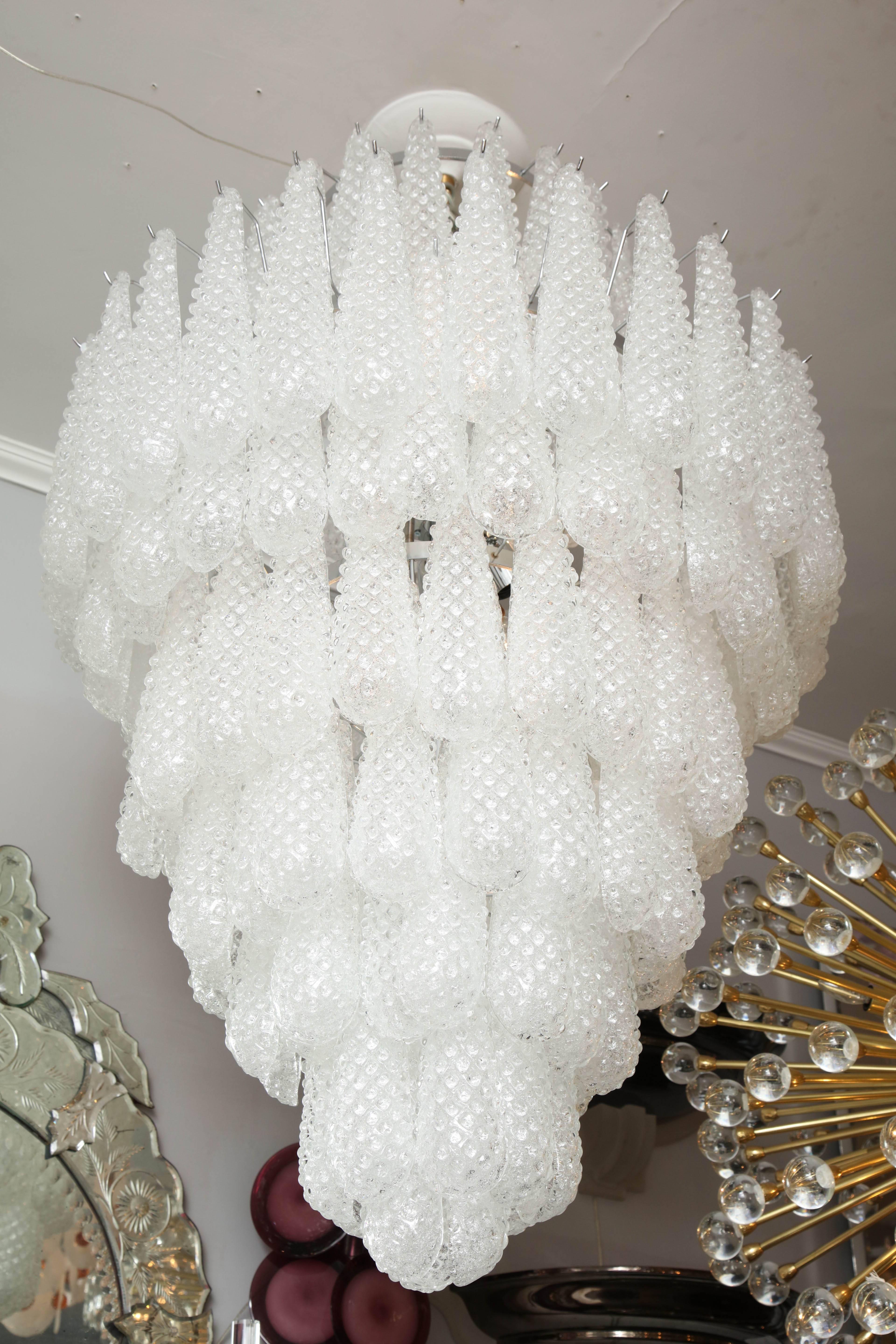 Italian Custom Large Murano Honeycomb Glass Chandelier For Sale