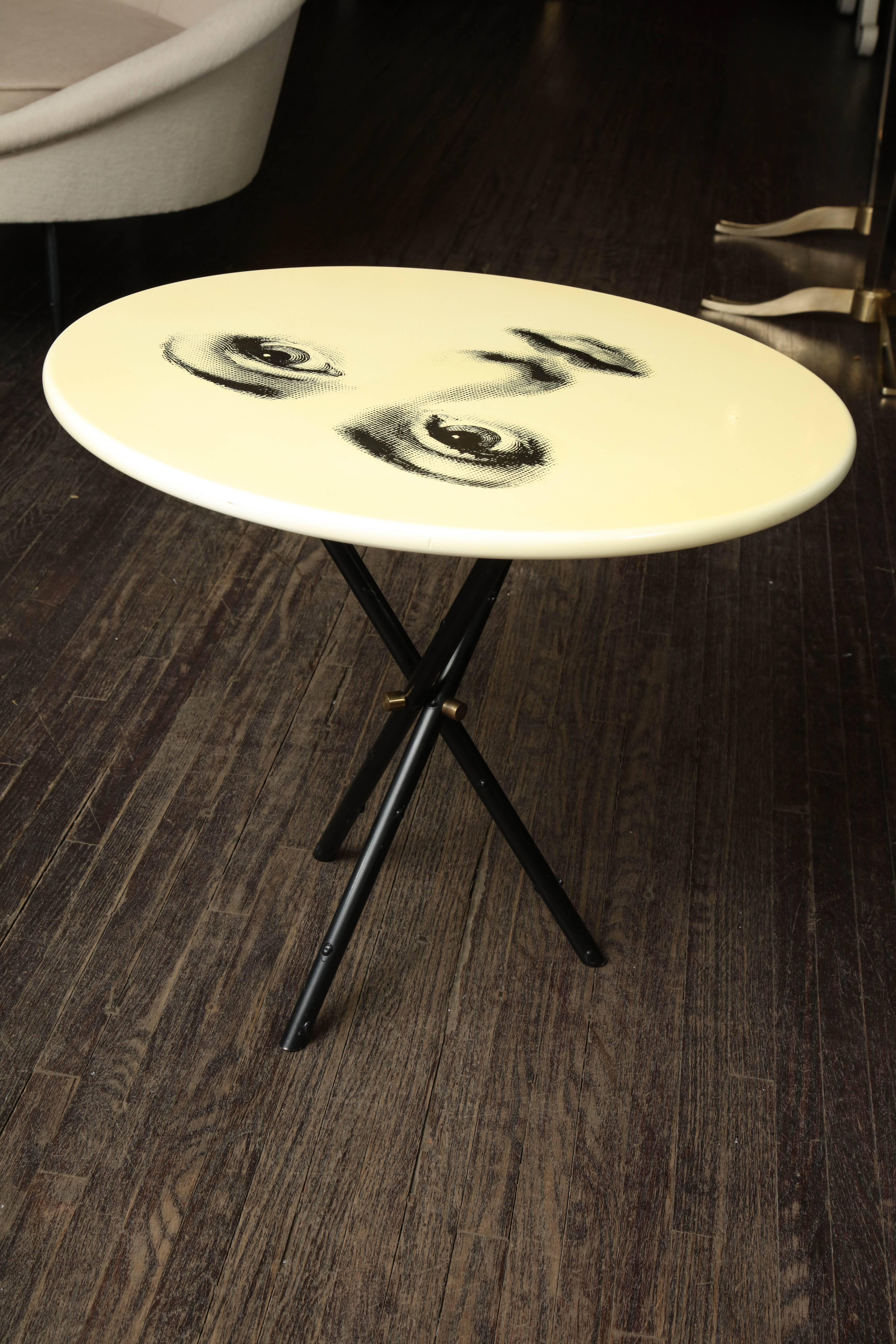 Italian Vintage Fornasetti Side Table with Iconic Face and Original Label