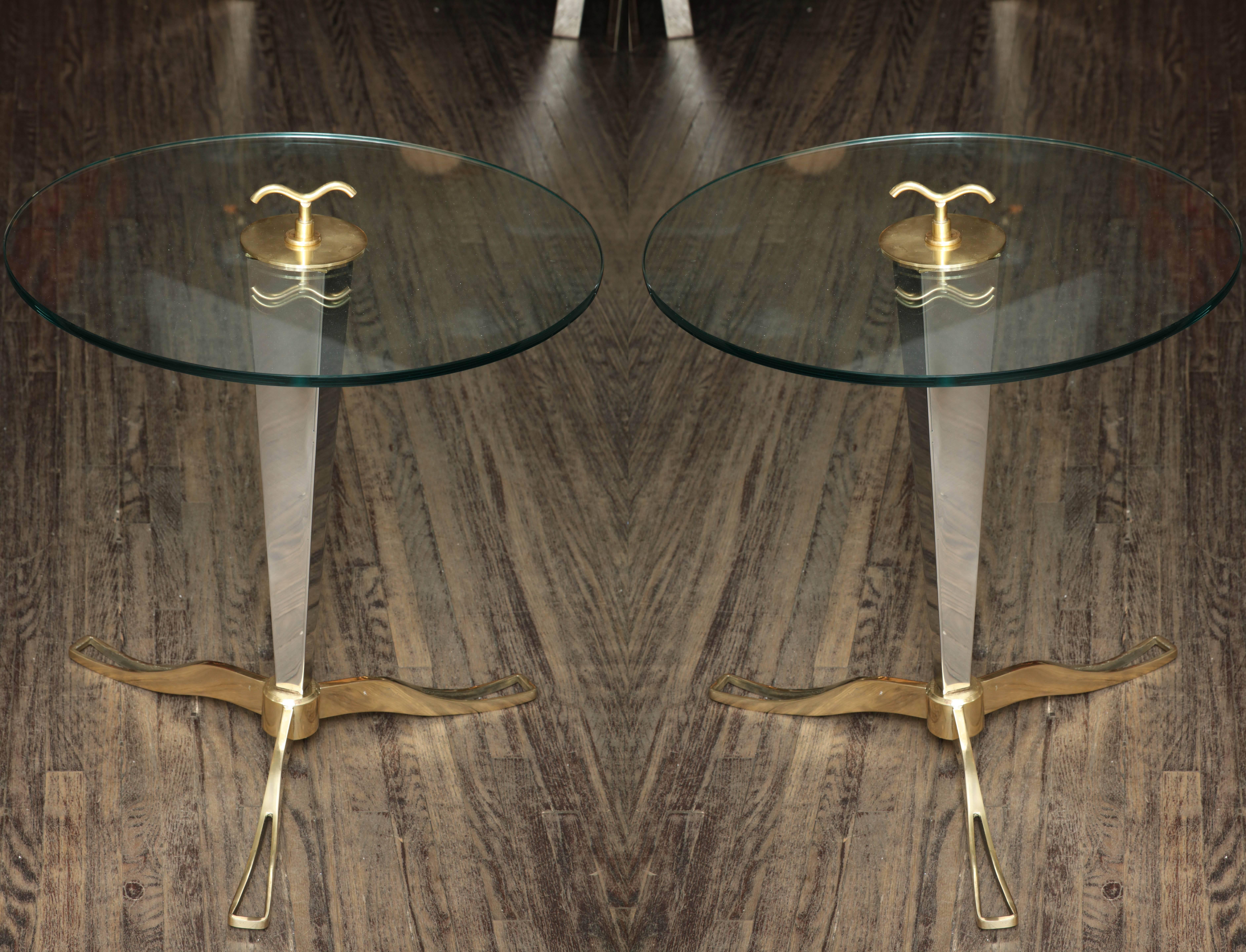 Pair of Italian brass and chrome occasional tables.