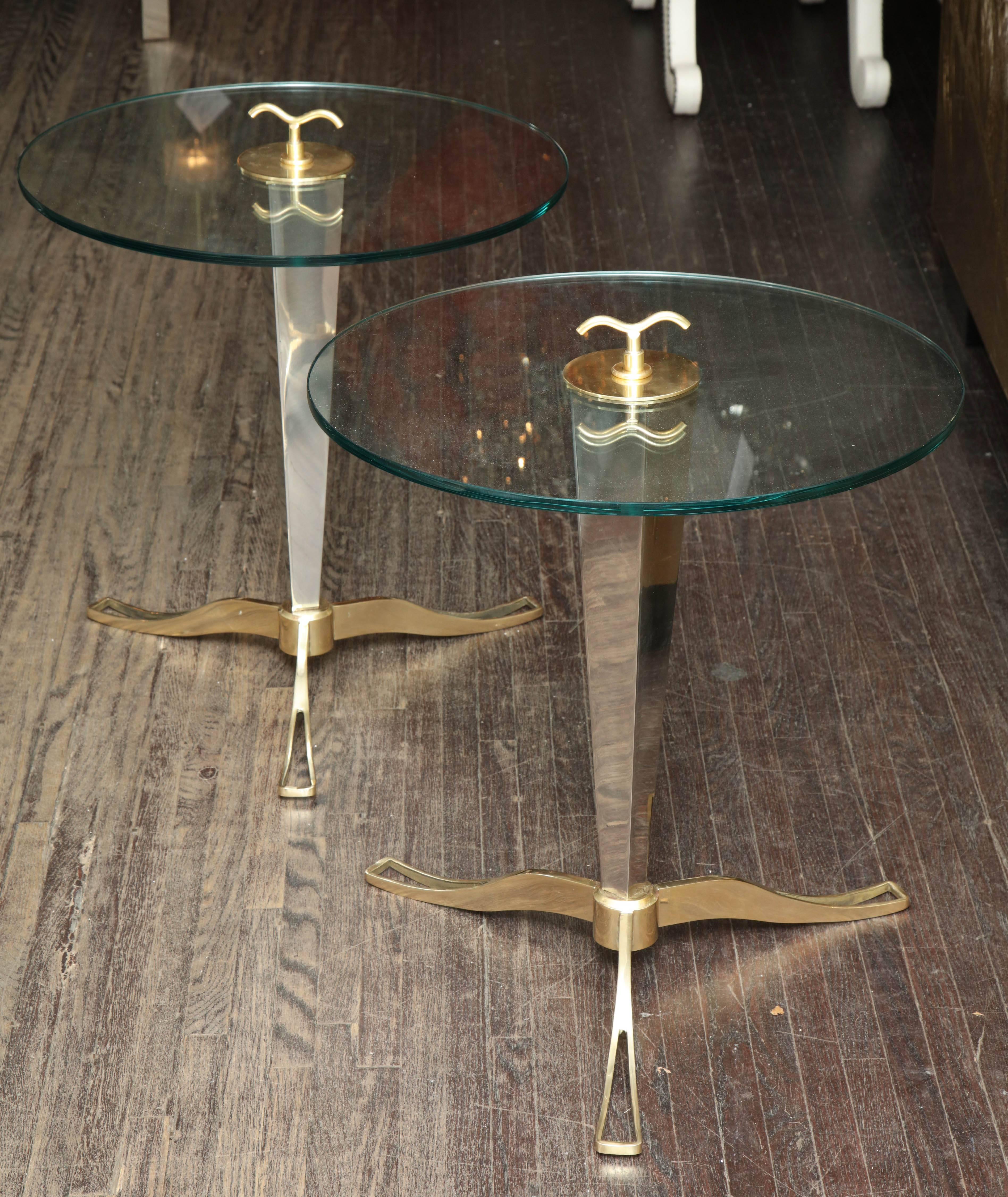 Mid-Century Modern Pair of Italian Brass and Chrome Occasional Tables