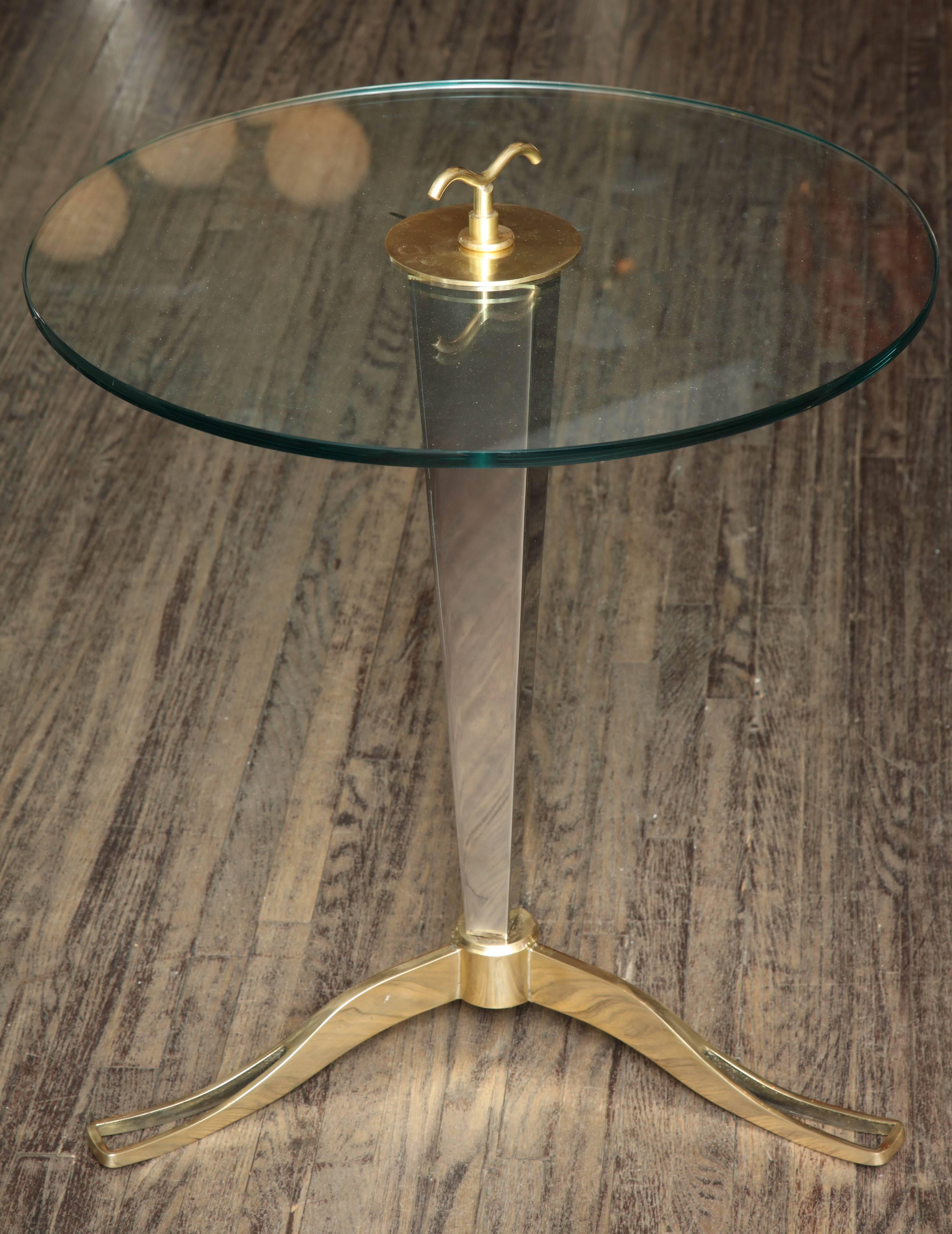 Pair of Italian Brass and Chrome Occasional Tables In Excellent Condition In New York, NY