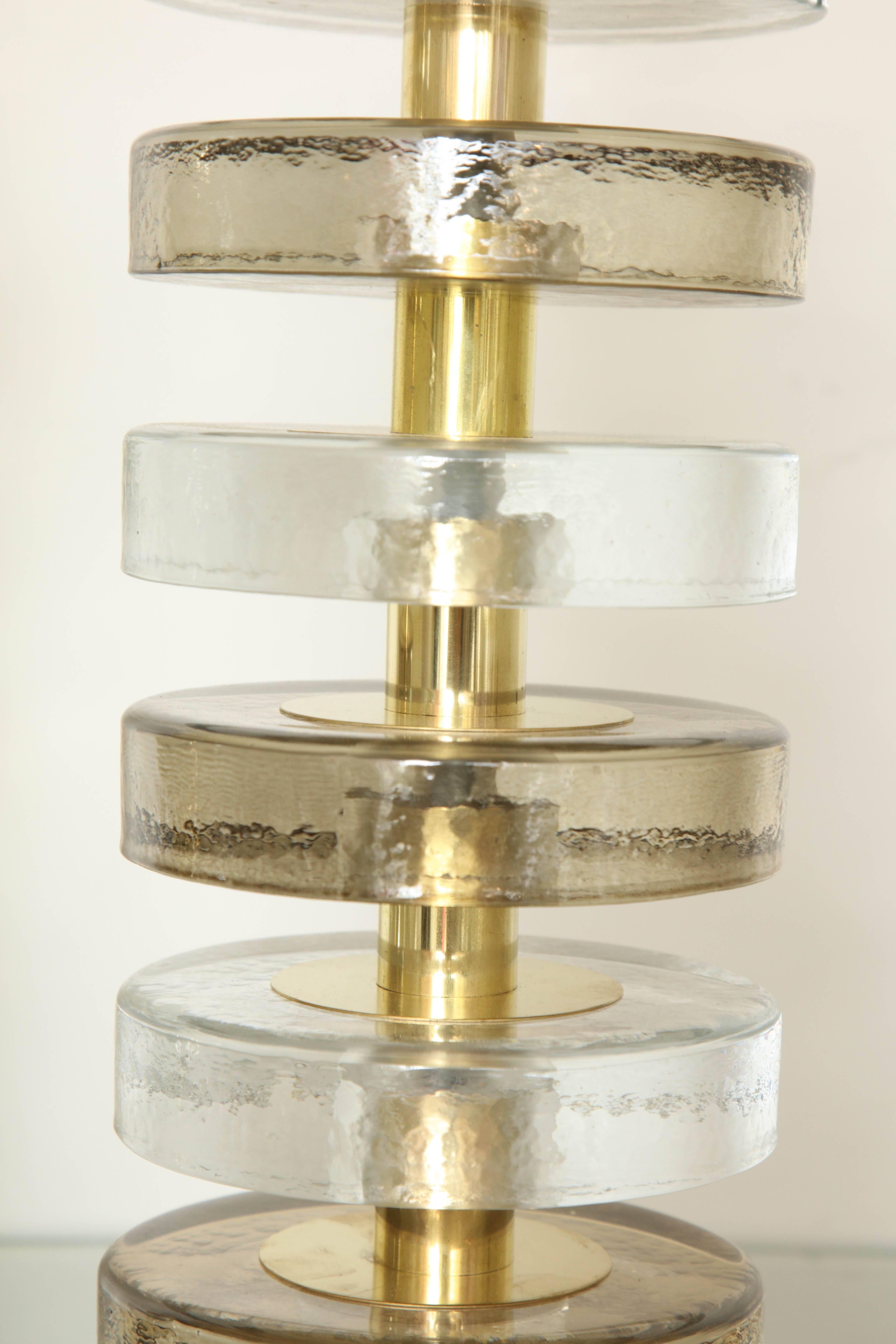 Pair of Stacked Murano Gold and Clear Glass Table Lamps In Excellent Condition In New York, NY
