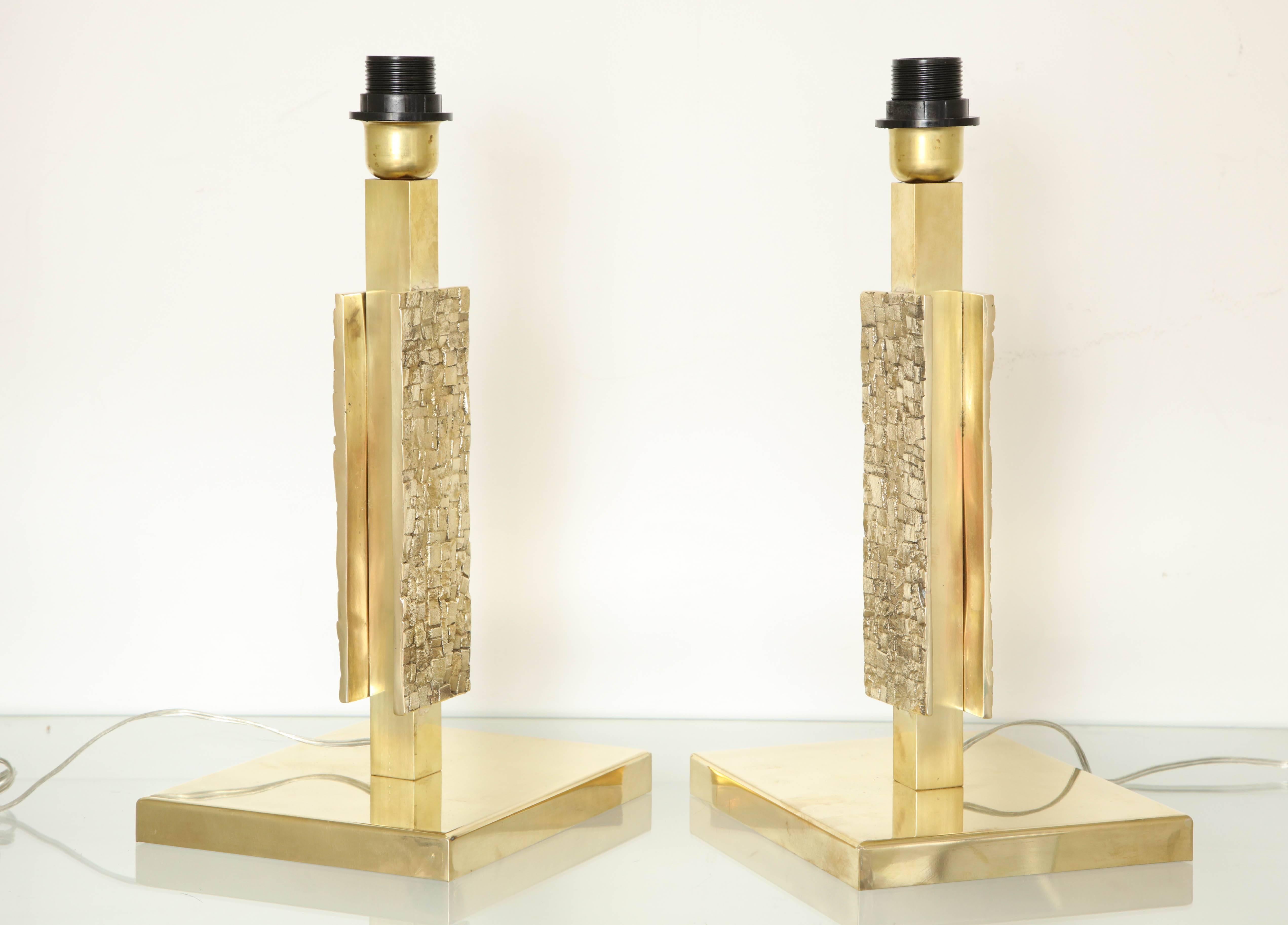 Contemporary Pair of Italian Hammered Brass Table Lamps