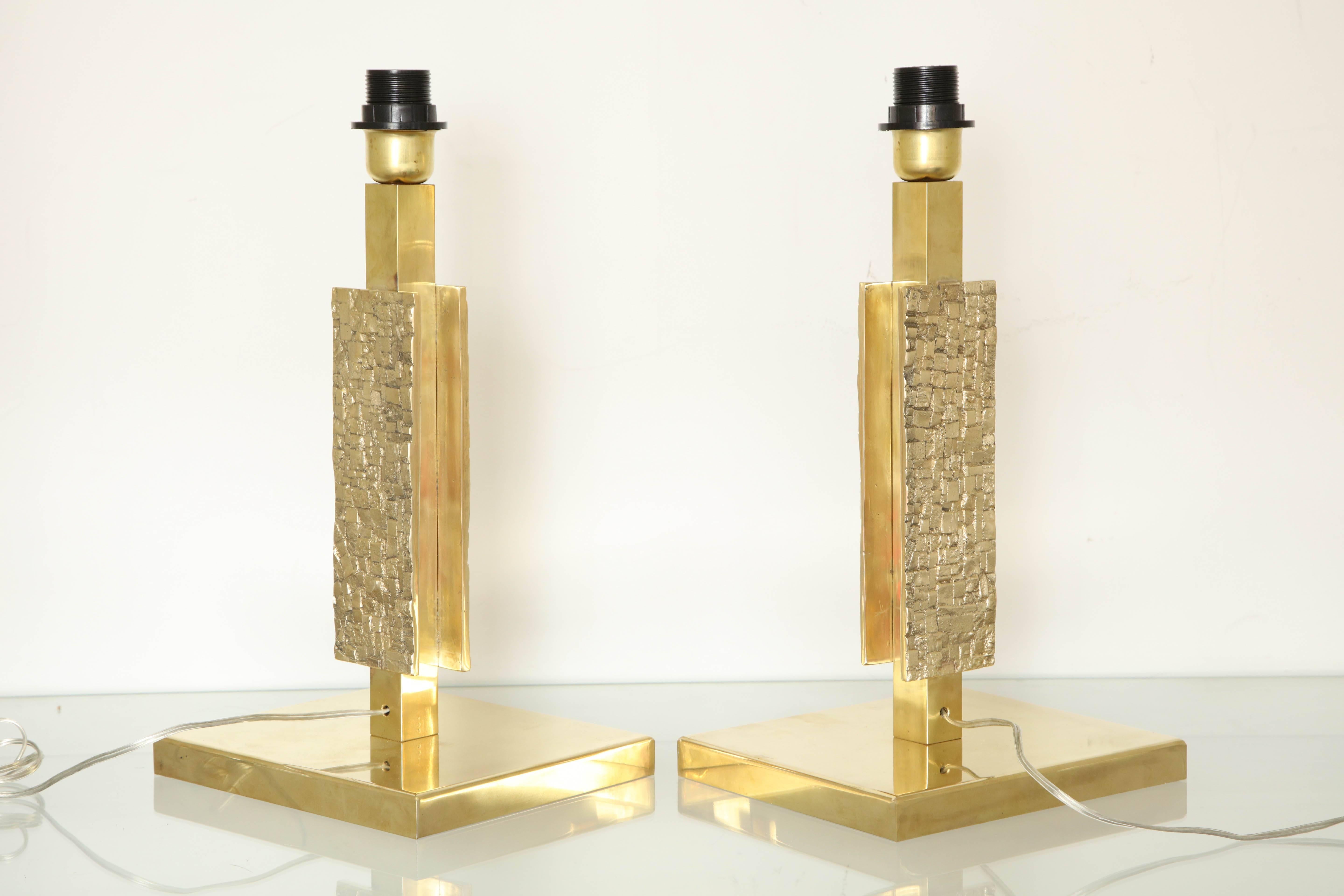 Pair of Italian Hammered Brass Table Lamps 1