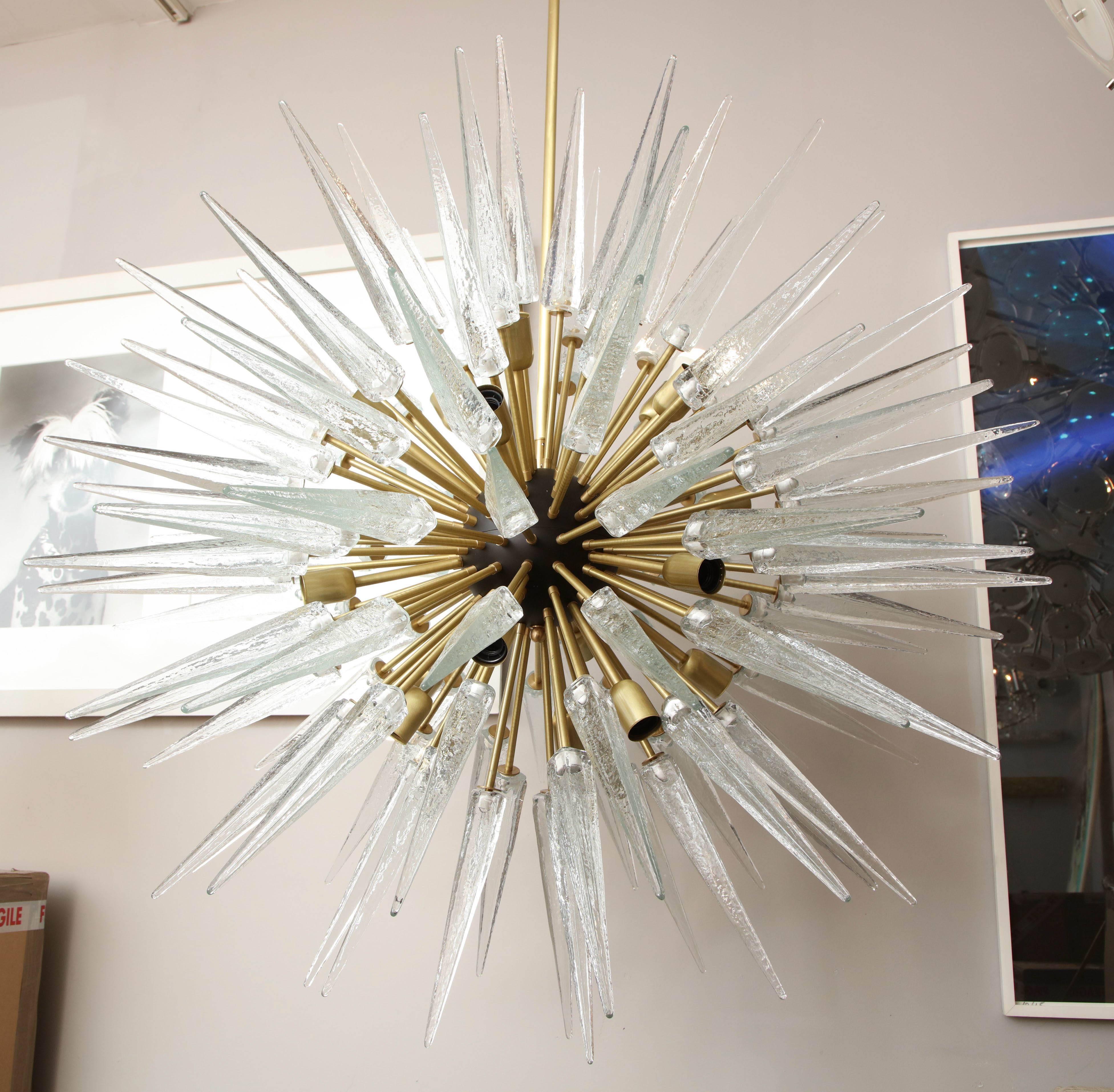 Brass Custom Stunning Murano Glass Spike Sputnik Chandelier For Sale