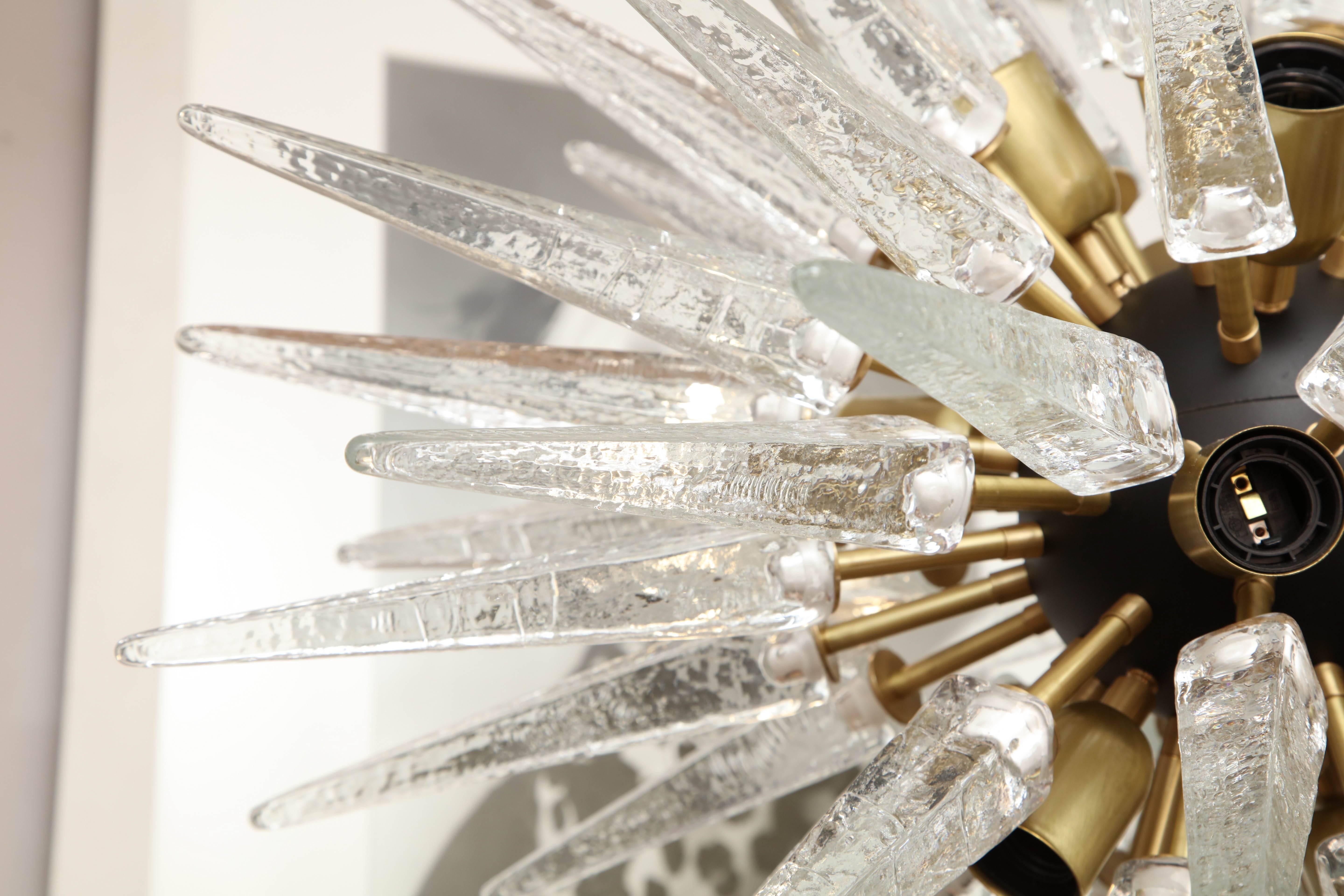 Brass Stunning Murano Glass Spike Sputnik Chandelier For Sale