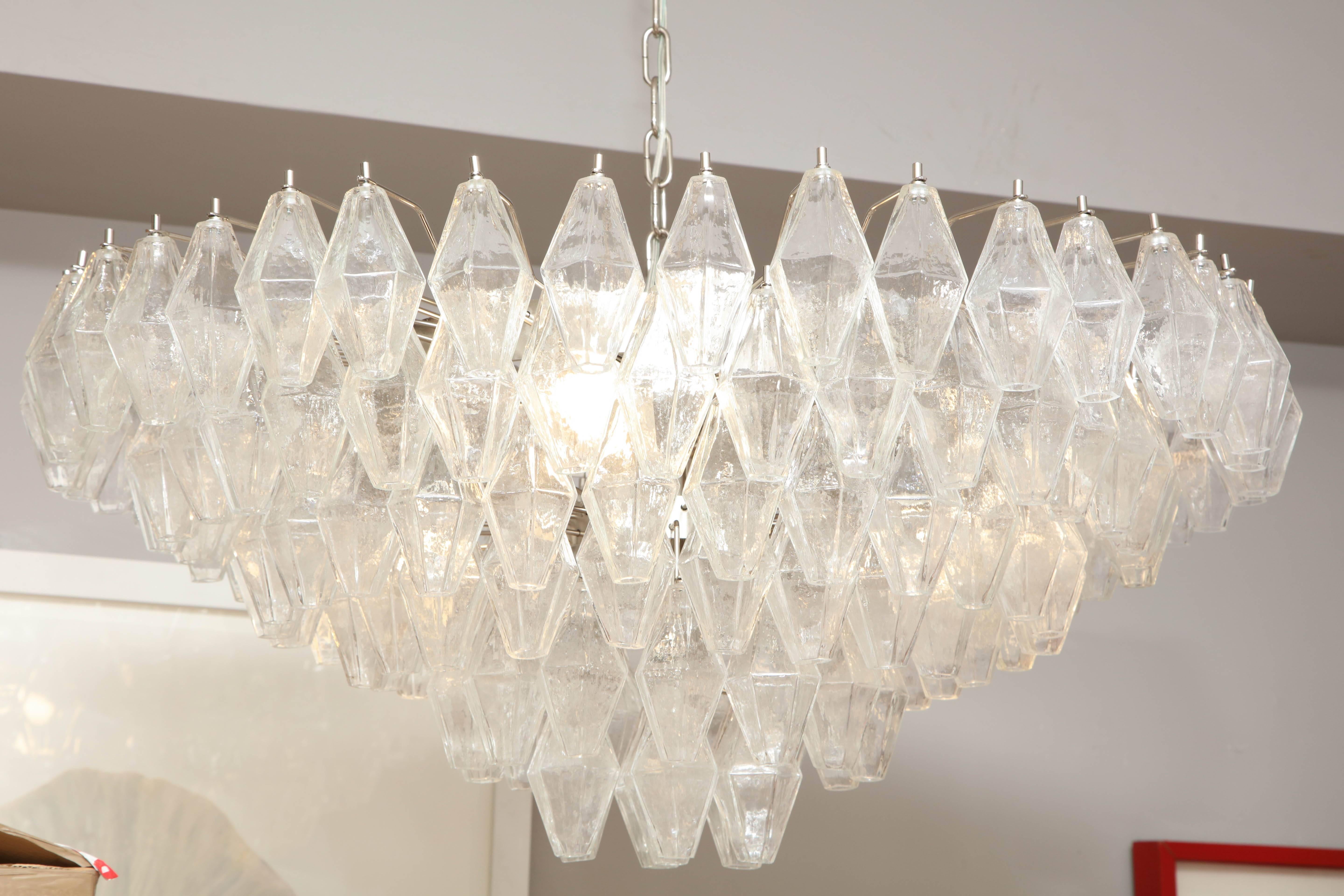 Italian Custom Clear Polyhedron Murano Glass Chandelier For Sale