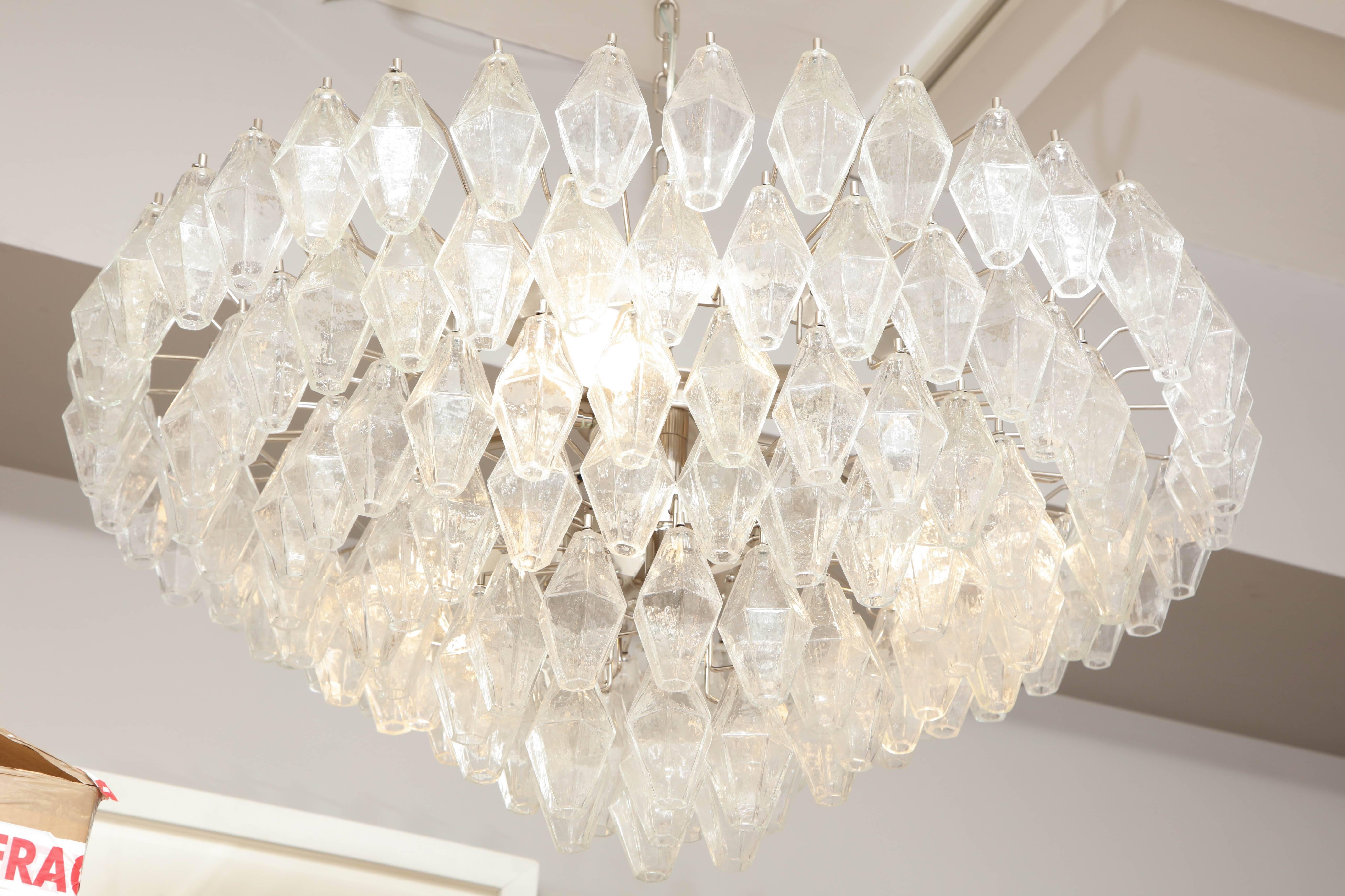 Custom Clear Polyhedron Murano Glass Chandelier In New Condition For Sale In New York, NY