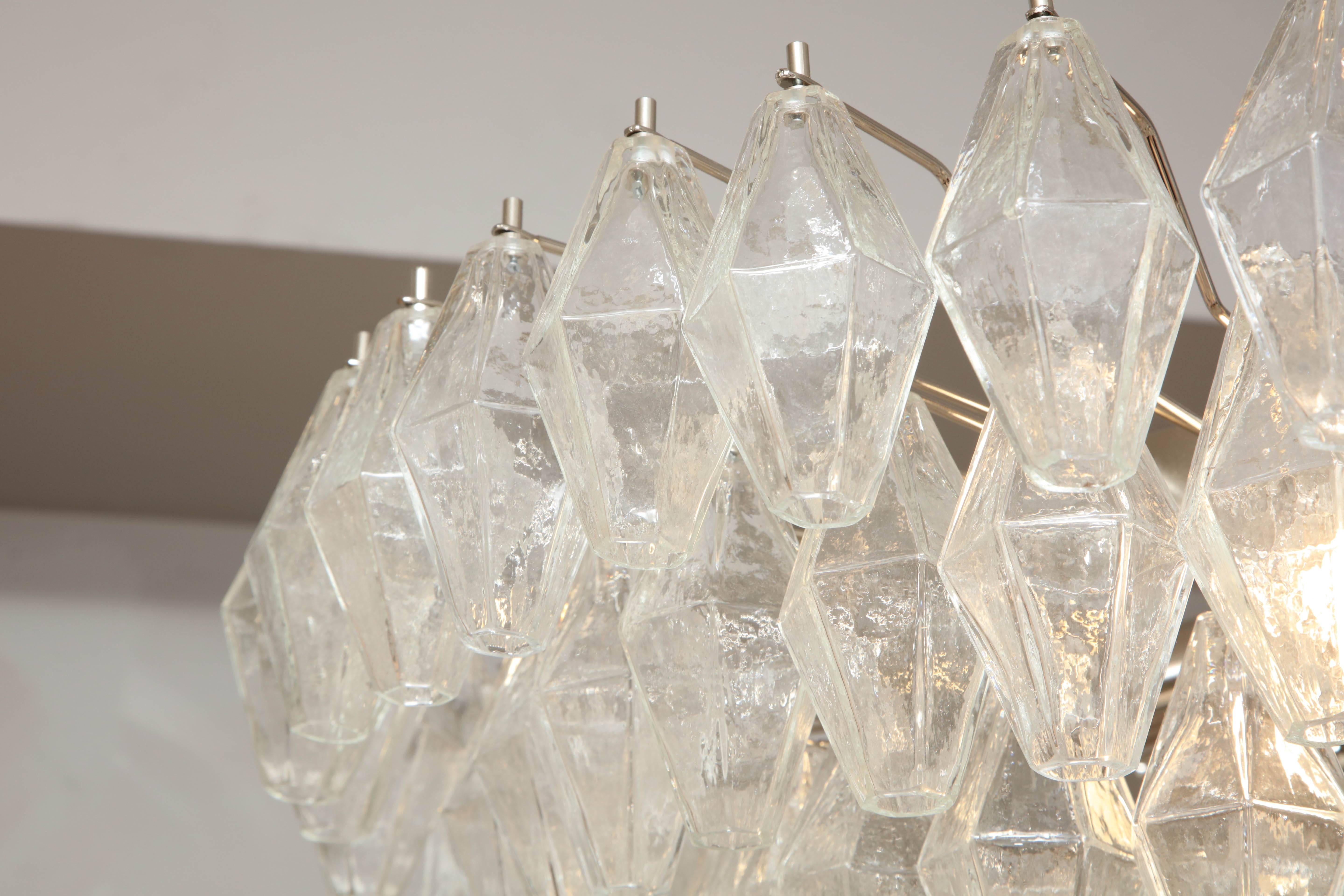 Contemporary Custom Clear Polyhedron Murano Glass Chandelier For Sale