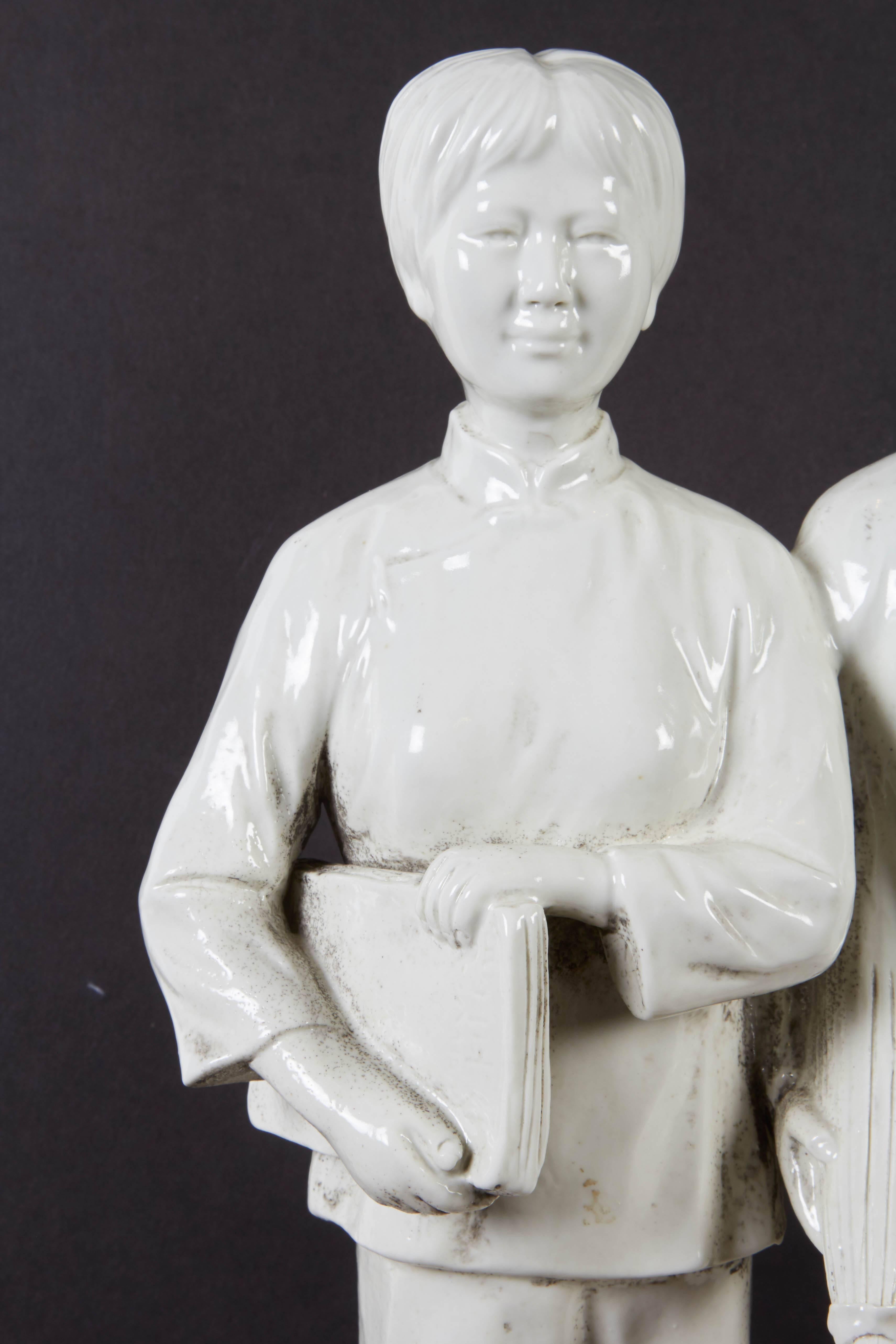 Madame and Chairman Mao, Unusual Porcelain Cultural Revolution Statue In Excellent Condition In New York, NY