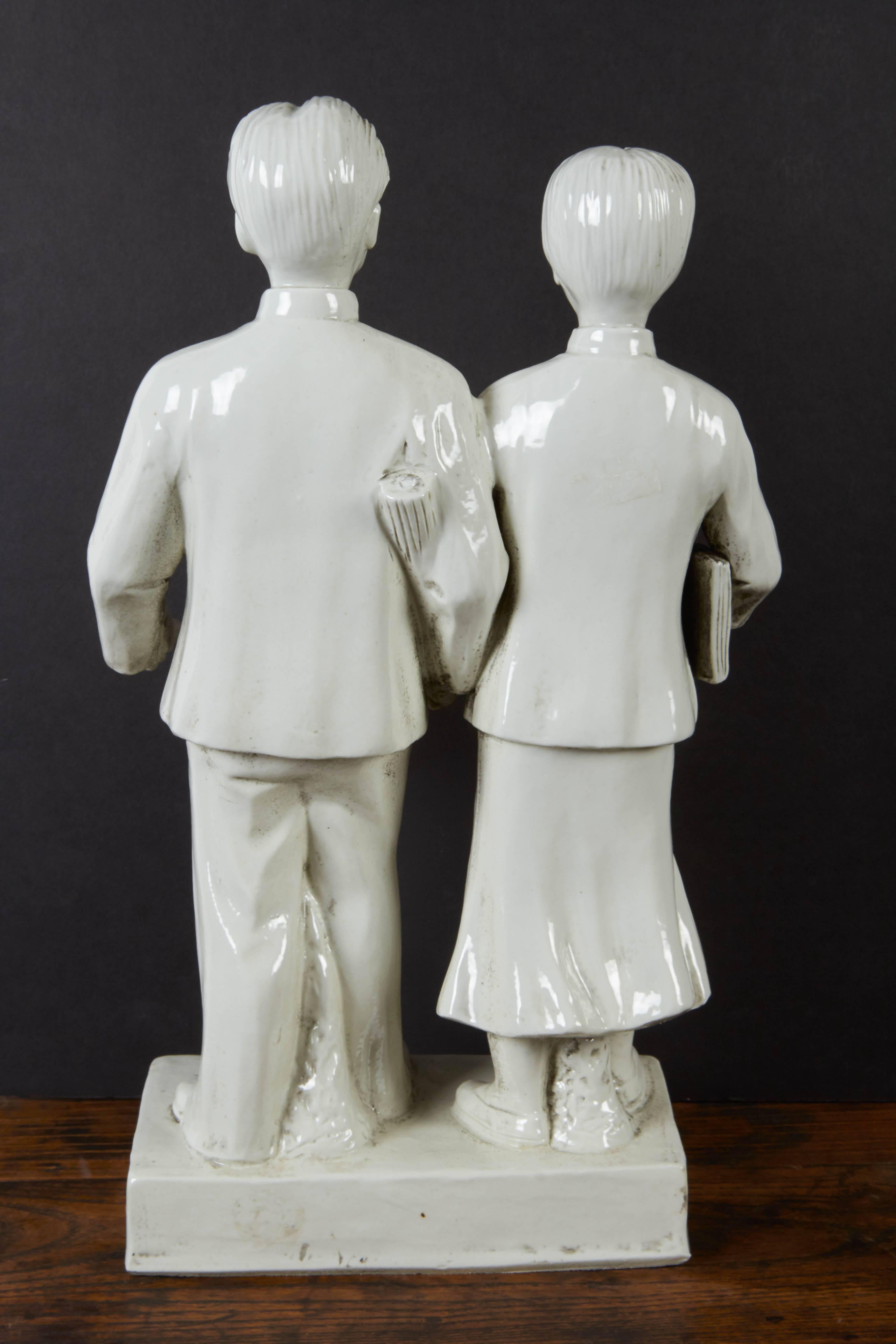 20th Century Madame and Chairman Mao, Unusual Porcelain Cultural Revolution Statue