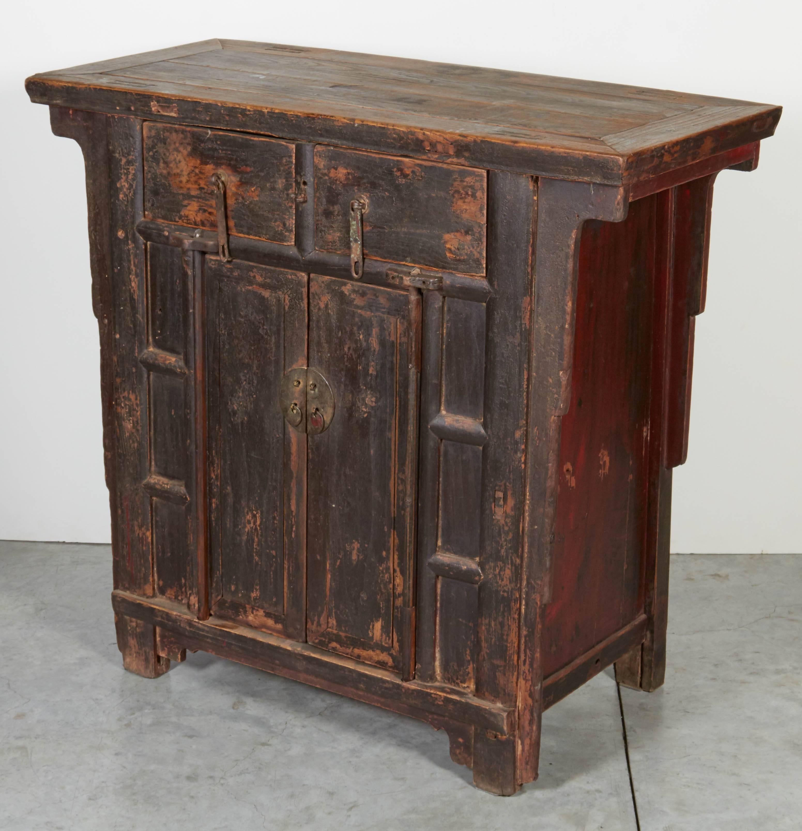 19th Century Two-Drawer Chinese Cabinet, Great Patina In Good Condition In New York, NY