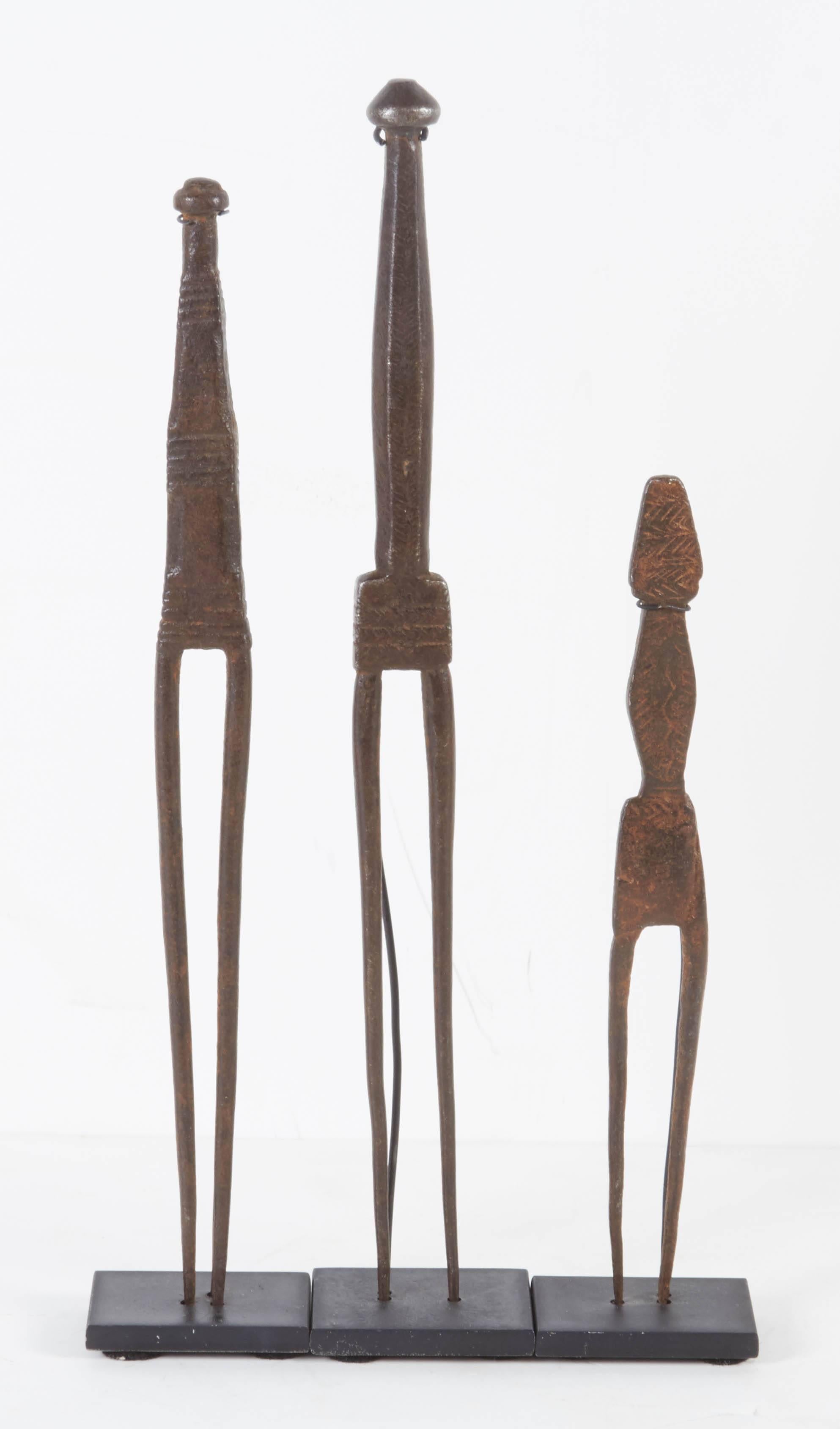 Indian Set of Antique Forged Iron Anthropomorphic Hair Picks
