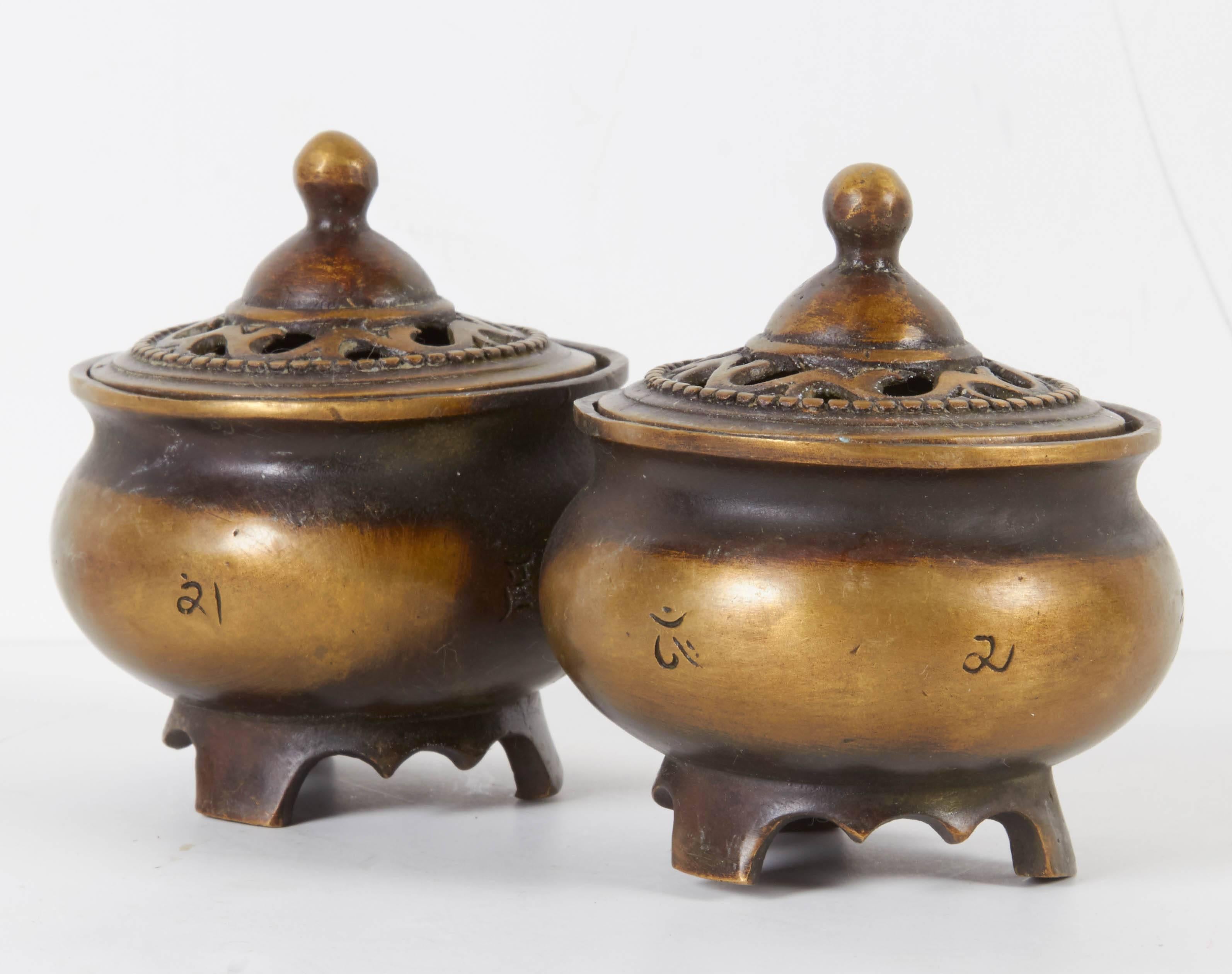 20th Century Pair of Vintage Tibetan Incense Burners