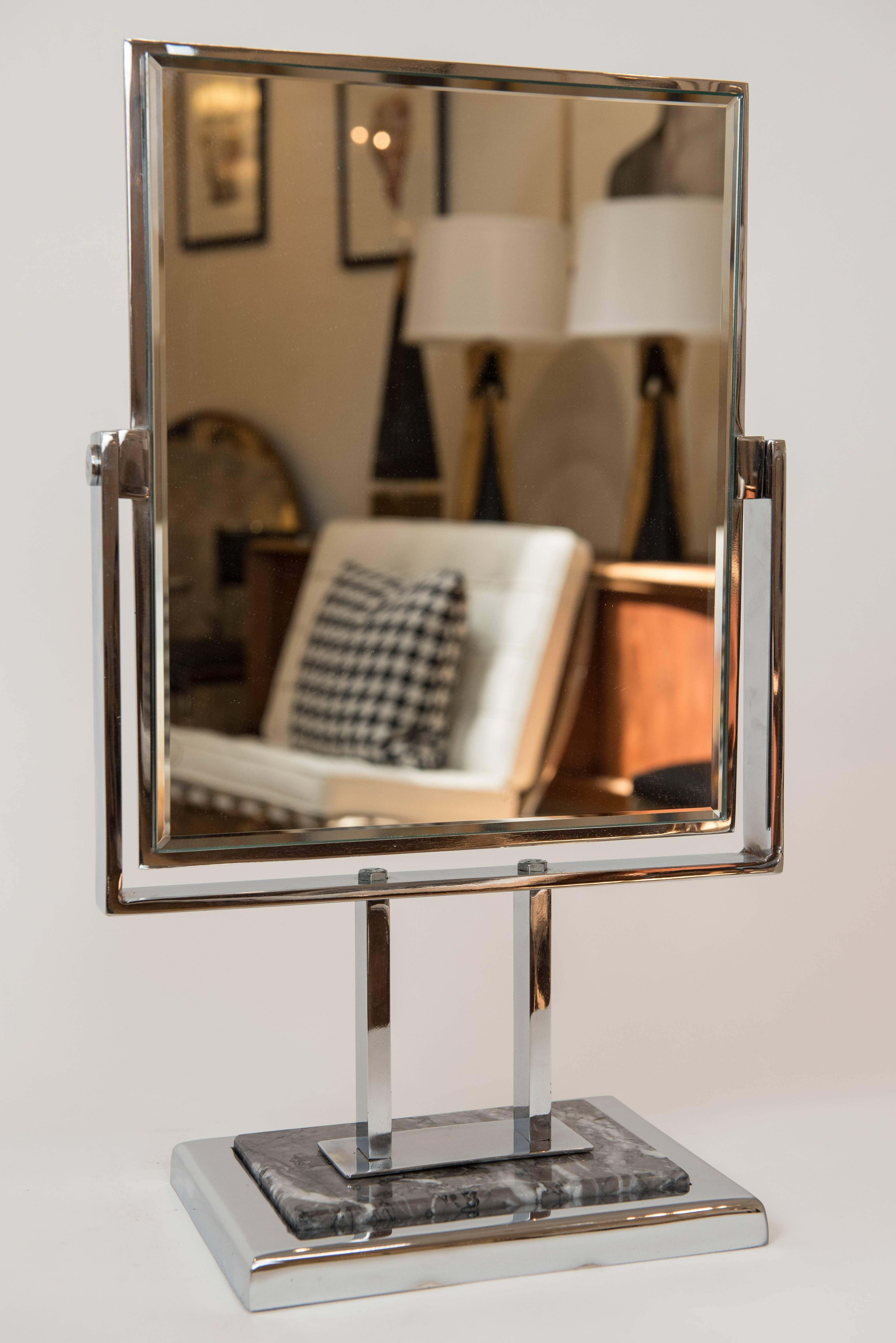 Vintage Steel and Marble Table Vanity Mirror In Excellent Condition In Toronto, ON