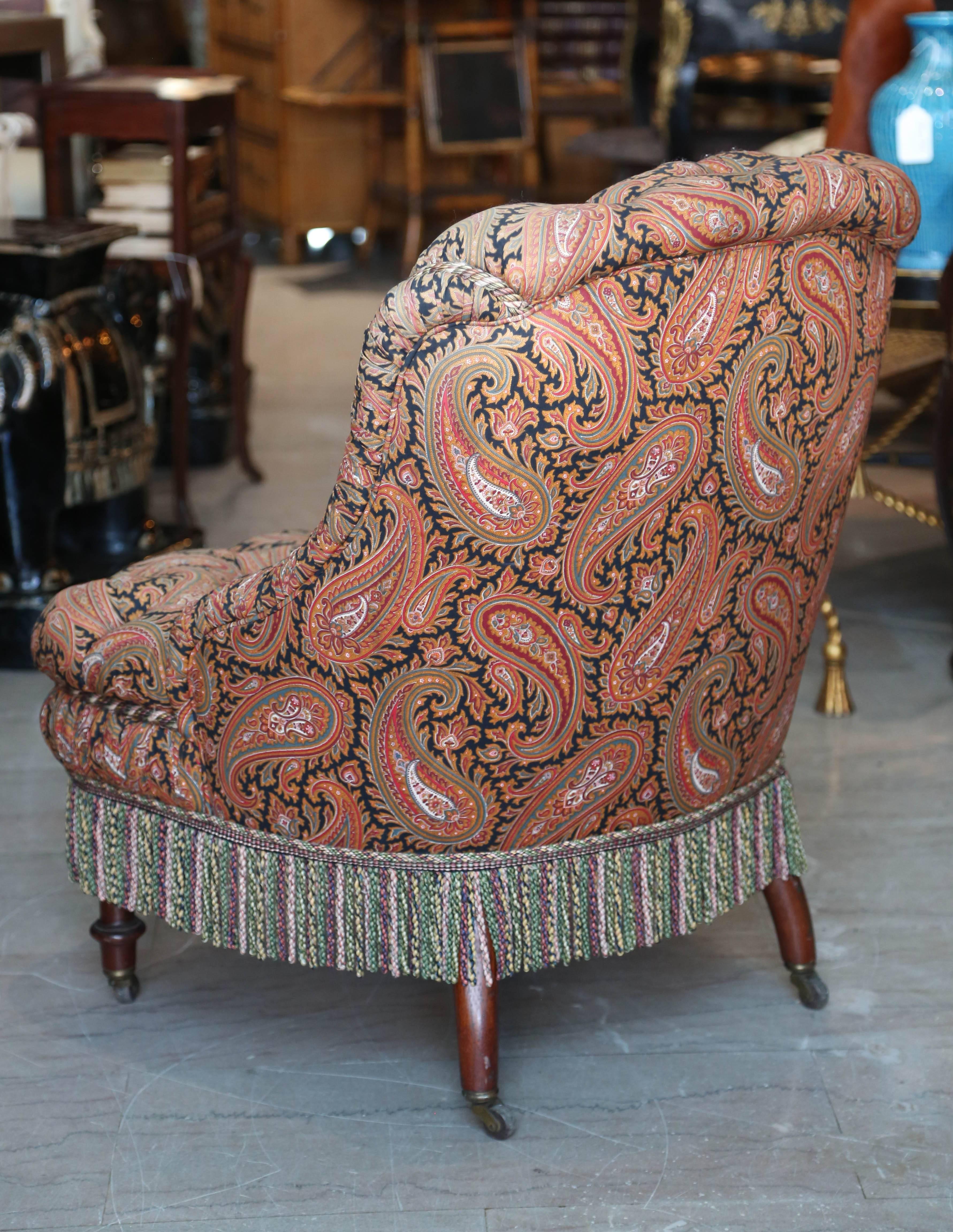 Pretty Paisley Slipper Chair In Good Condition In West Palm Beach, FL