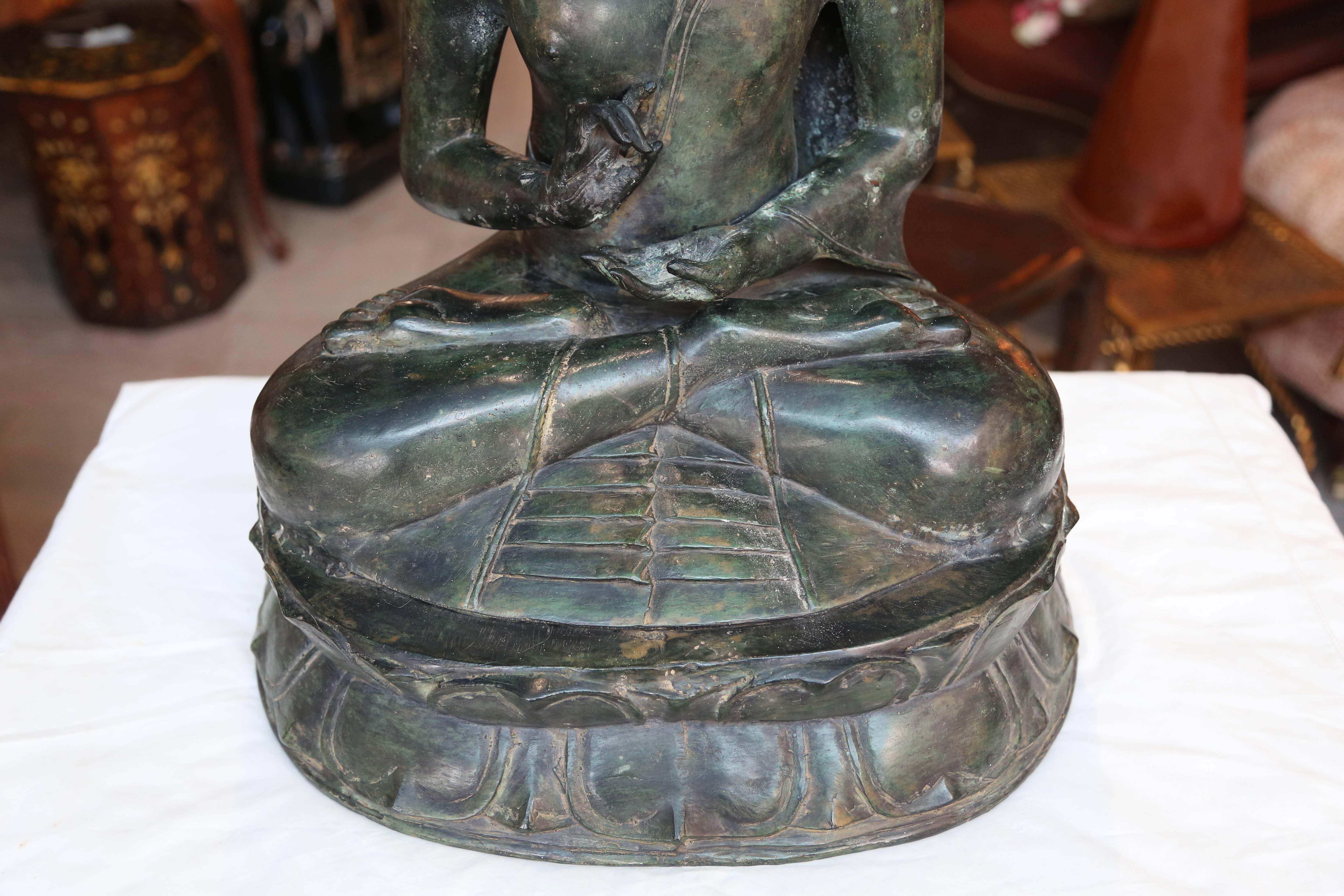 Antique Bronze or Copper Figure of Buddha In Good Condition In West Palm Beach, FL