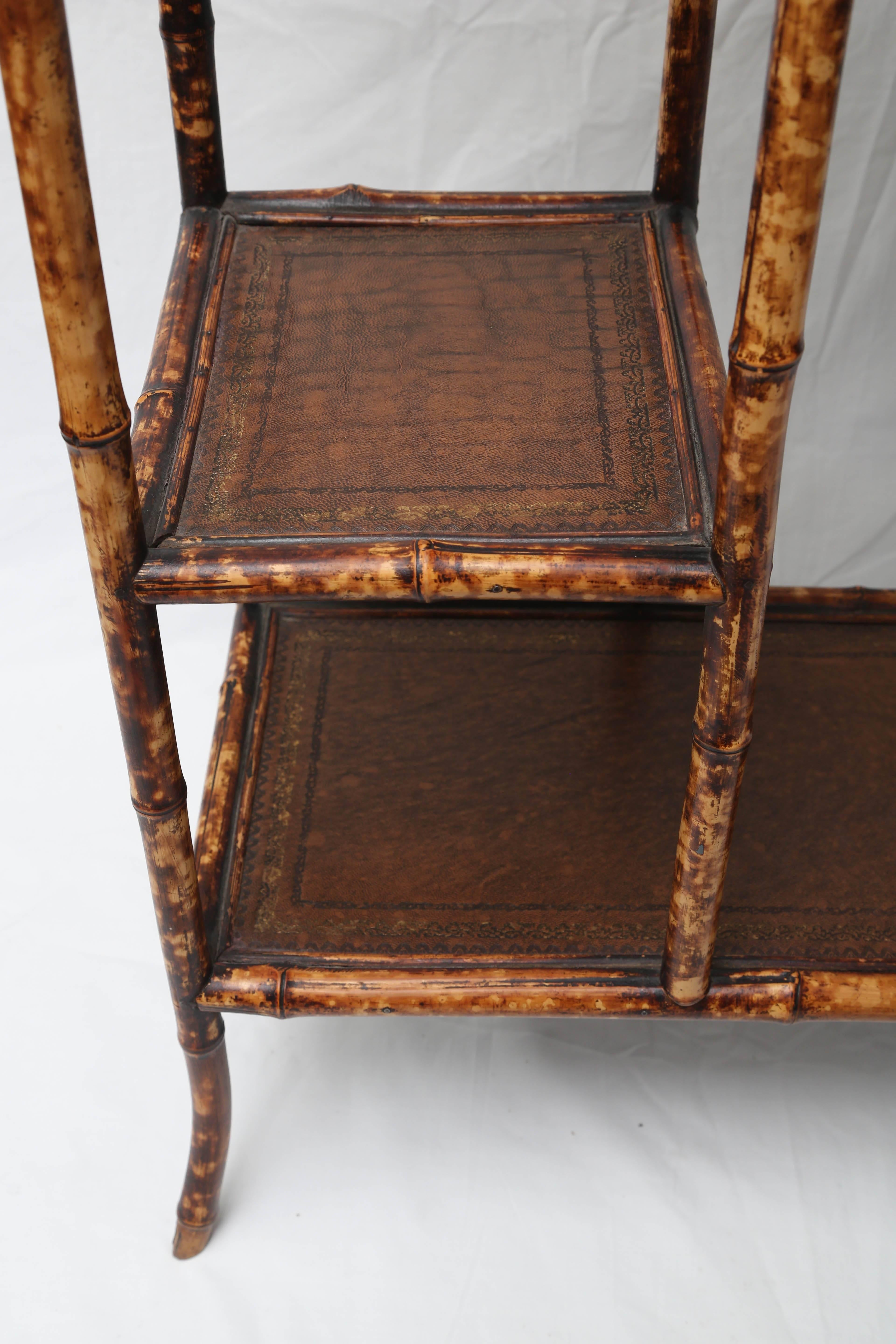 Superb 19th Century English Bamboo Etagere with Leather Tops 2