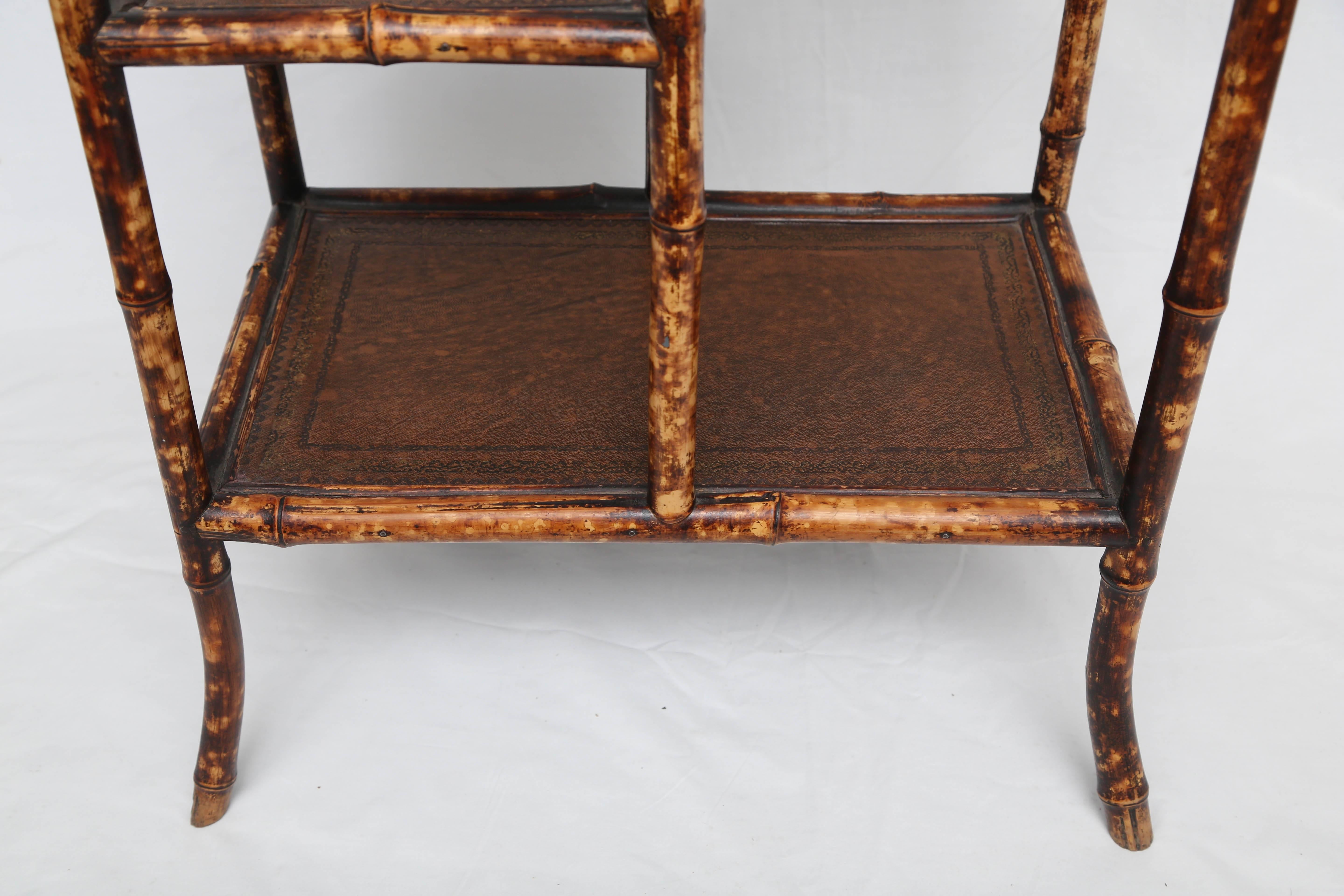 Superb 19th Century English Bamboo Etagere with Leather Tops 3