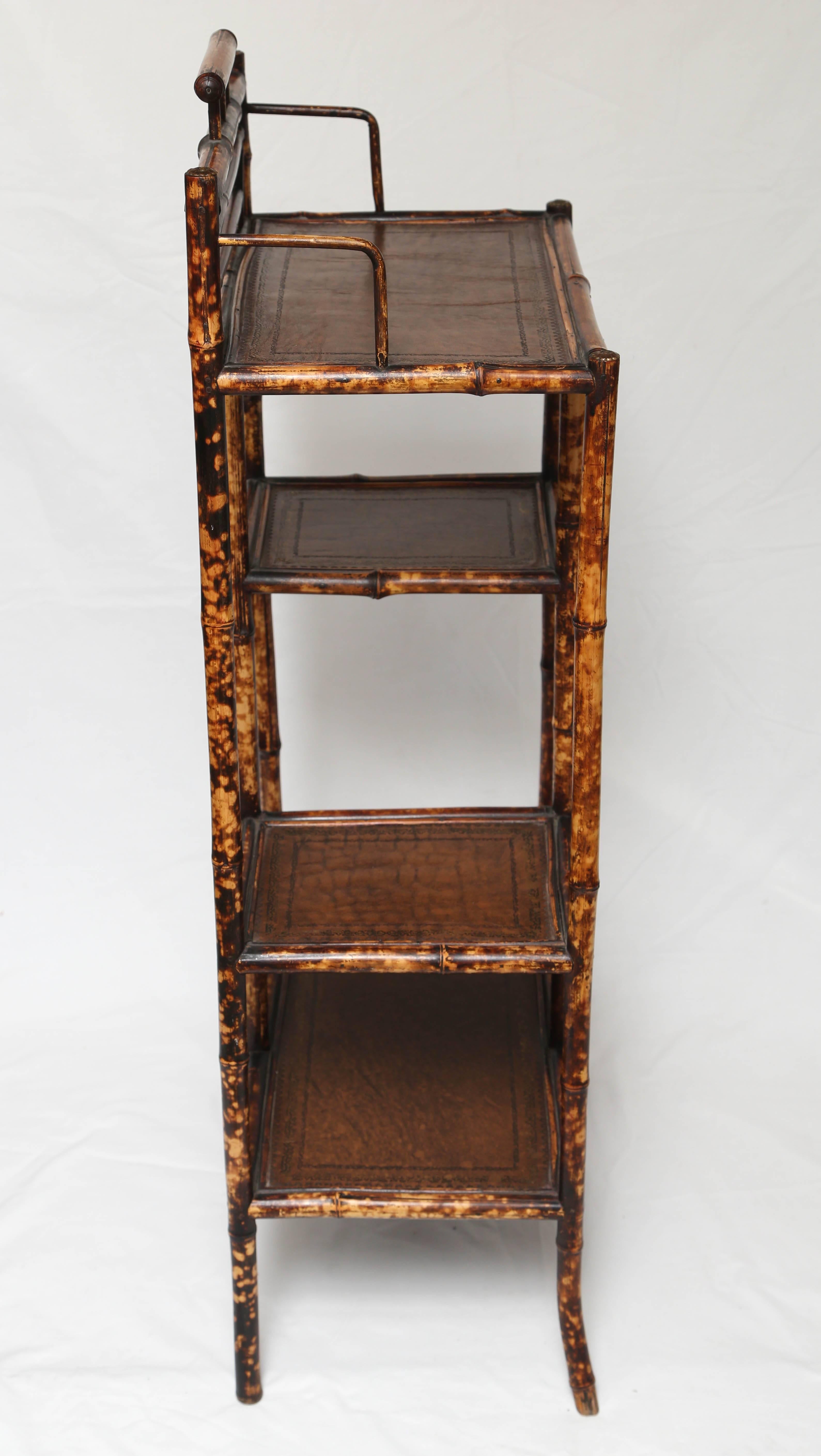 Superb 19th Century English Bamboo Etagere with Leather Tops 6