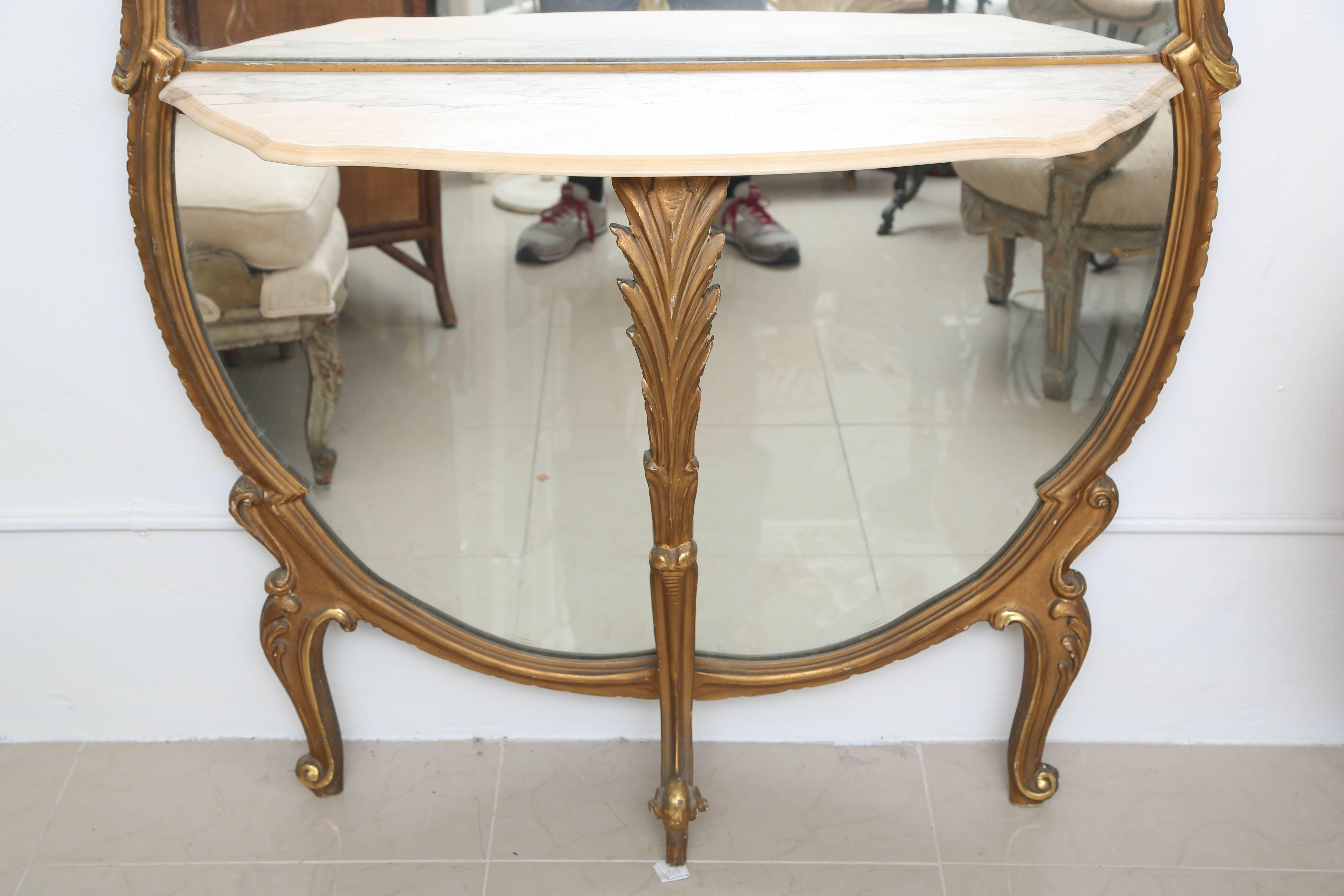 American  Superb French Style Vintage Lady Console Table with Mirror and Marble Top