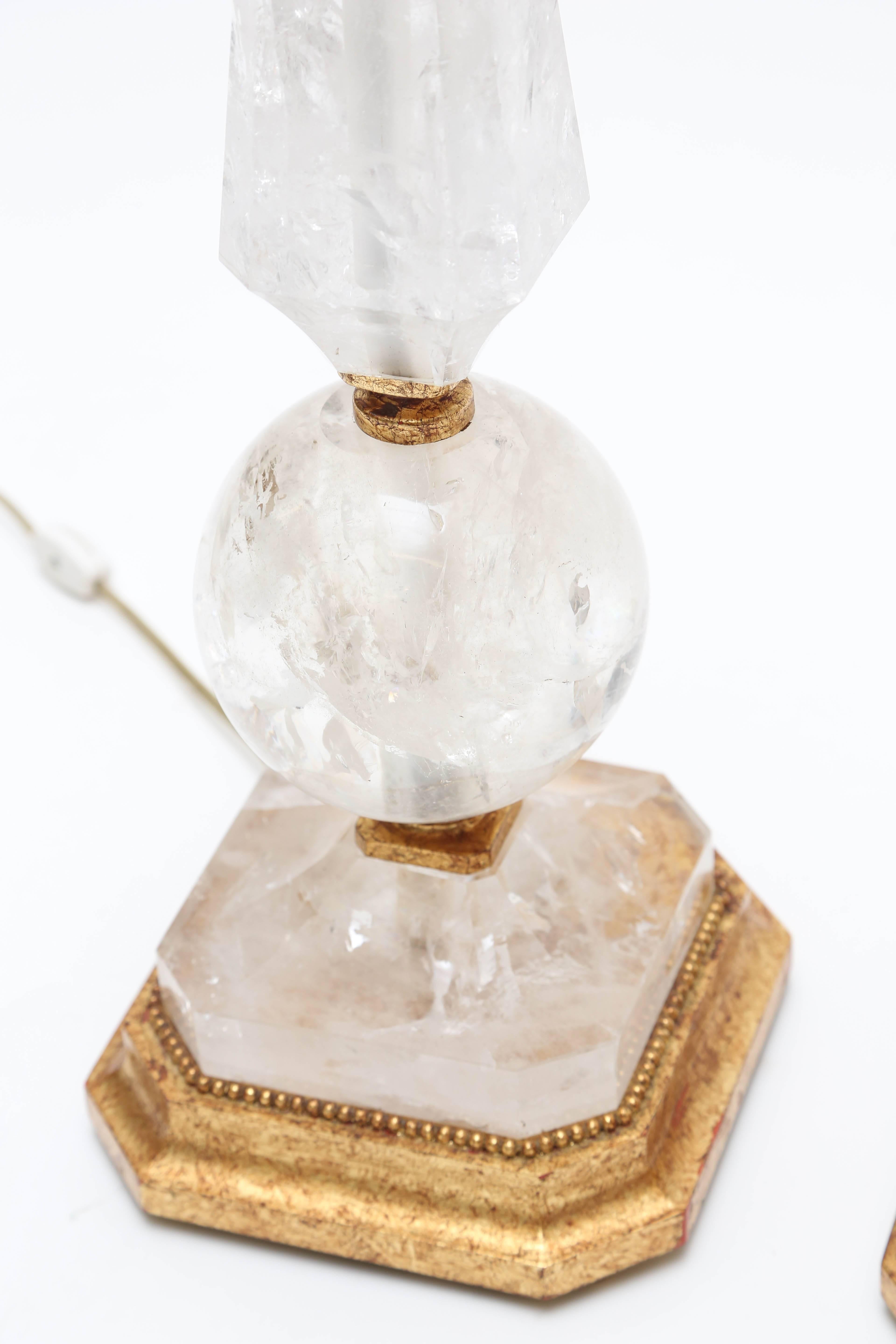 Late 20th Century Rock Crystal and Giltwood Table Lamps