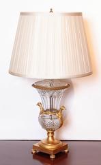Pair of Empire Period Gilt Bronze and Cut Crystal Lamps